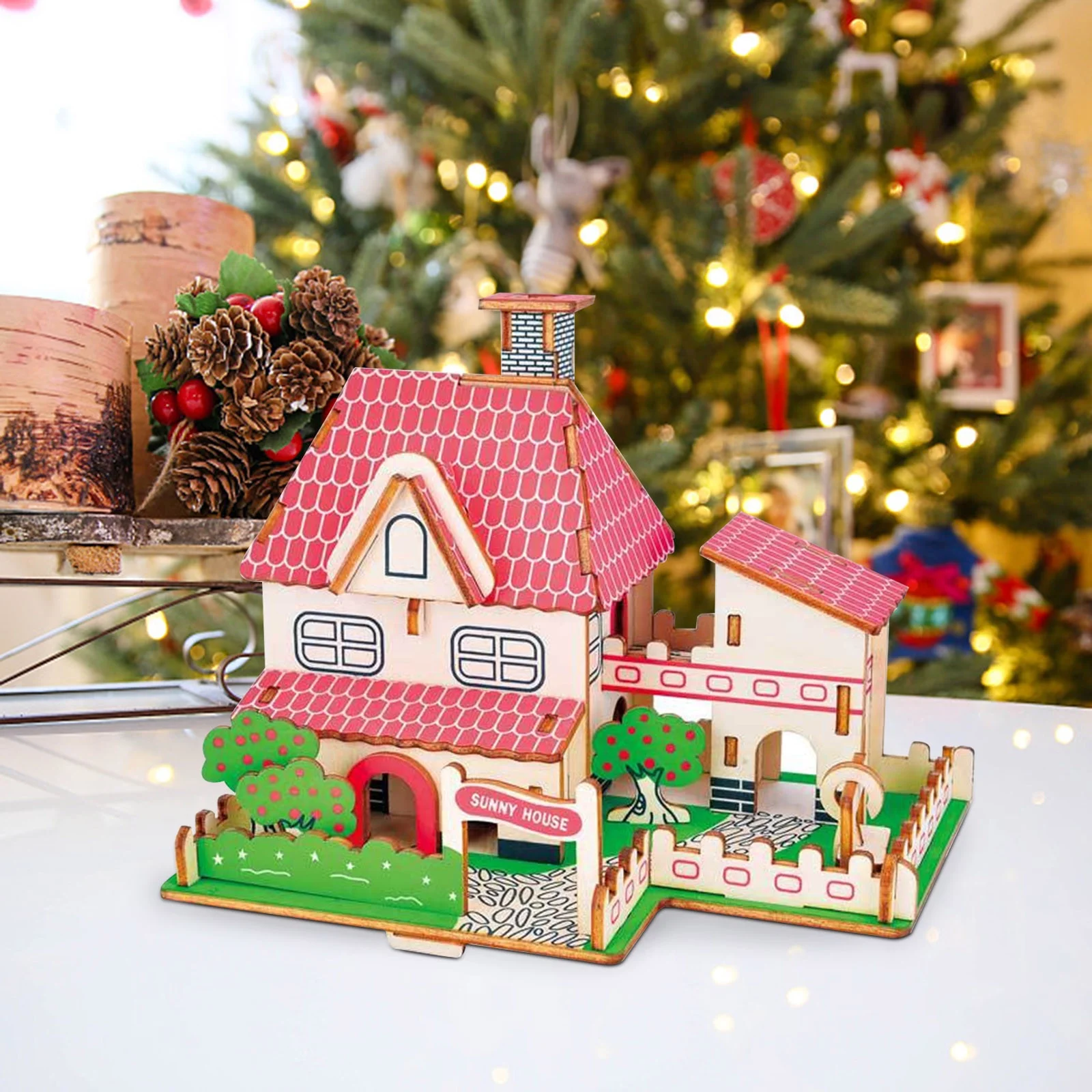 Wmkox8yii 45Pcs 3D House Building Model DIY Wooden Puzzles Toys,Suitable For Christmas Decorate And Display Wooden Crafts For Children Ideal Gifts