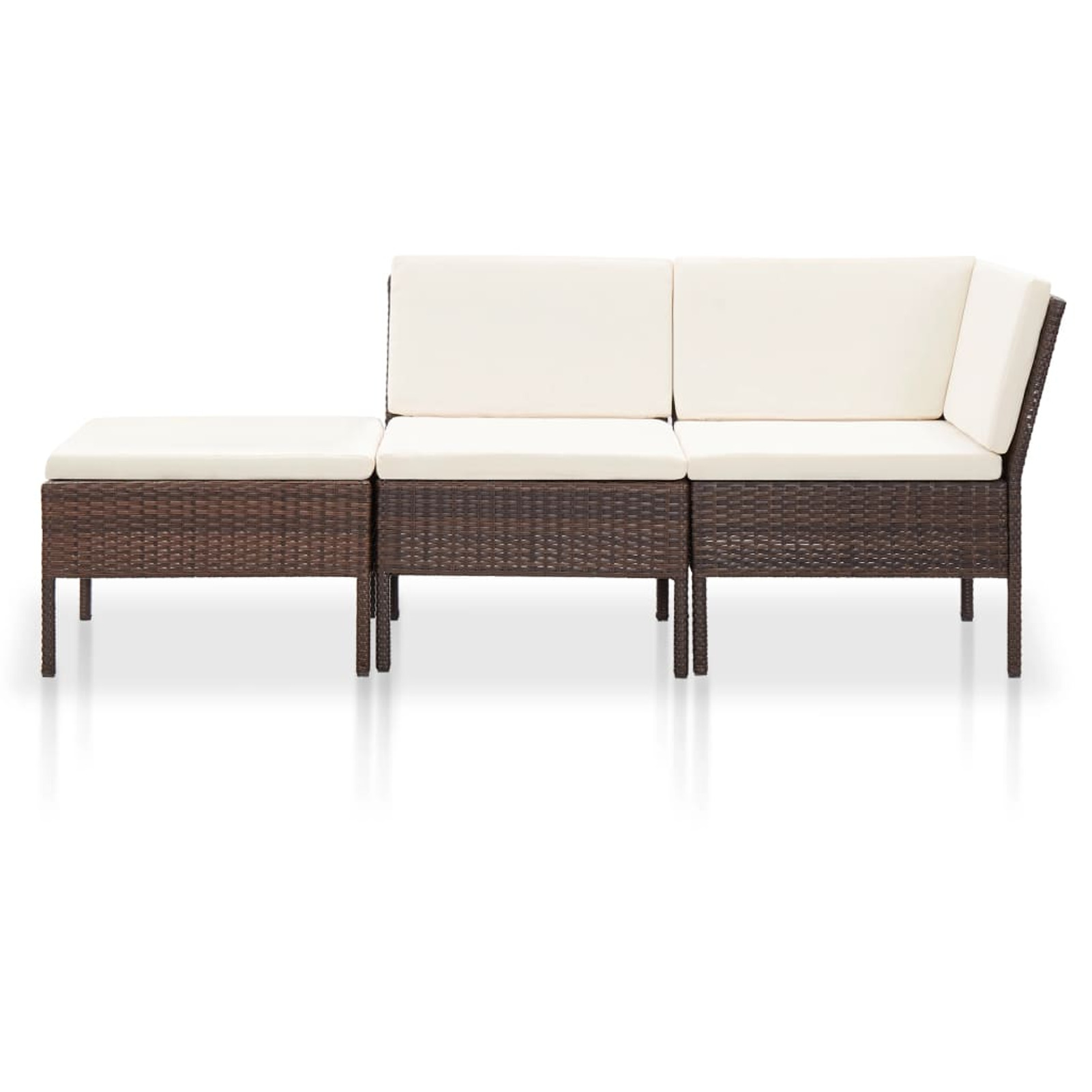 moobody 3 Piece Garden Lounge Set Center Sofa with Corner Sofa and Ottoman Brown Poly Rattan Patio Cushioned Conversation Sectional Sofa Set for Backyard, Balcony, Terrace Outdoor Furniture