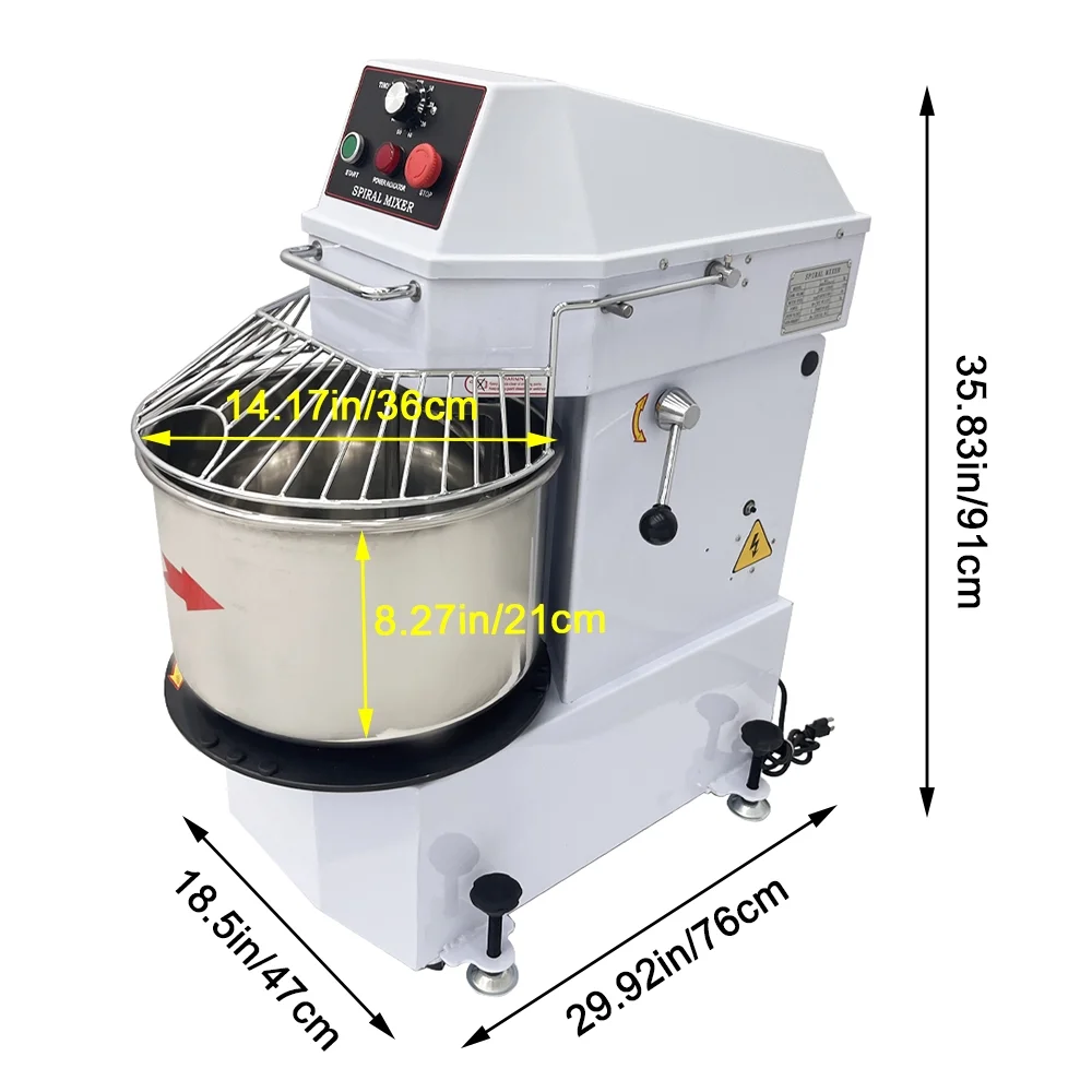 INTSUPERMAI 20L Dough Kneading Machine Food Mixer Dual Rotating with Detachable Stainless Steel Bucket