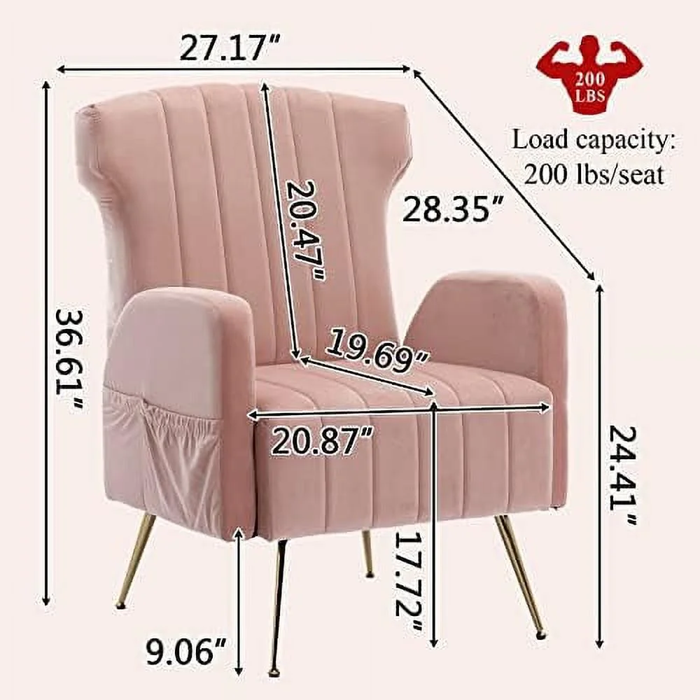 HOOMHIBIU Velvet Wing Back Accent Chair with Metal Gold Legs  Upholstered Armchair  Side Chair  Leisure Single Sofa  Reading Chair for Living Room Bedroom Office (Emerald)