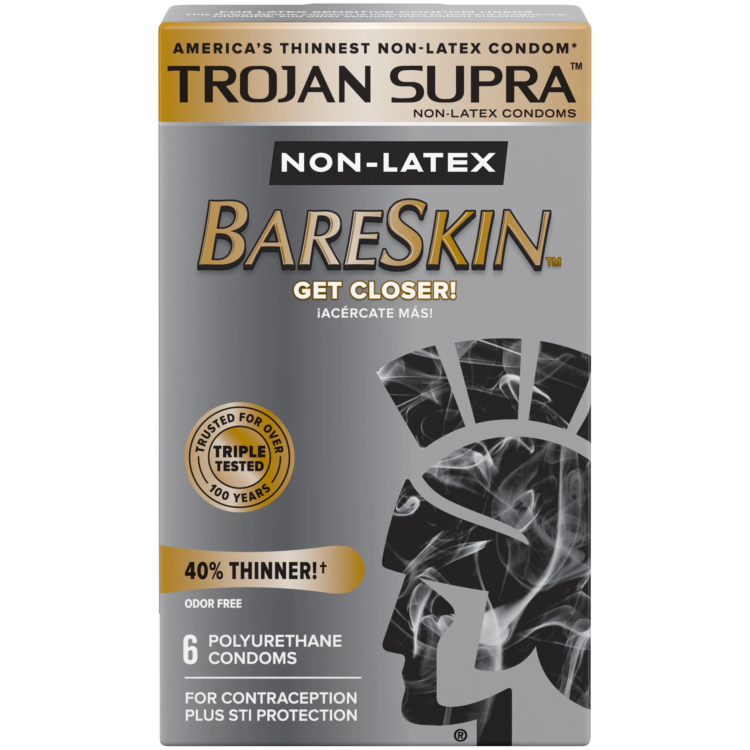6 Pack Trojan Supra Americas Thinnest Non-latex Bareskin Condoms 6 Count each