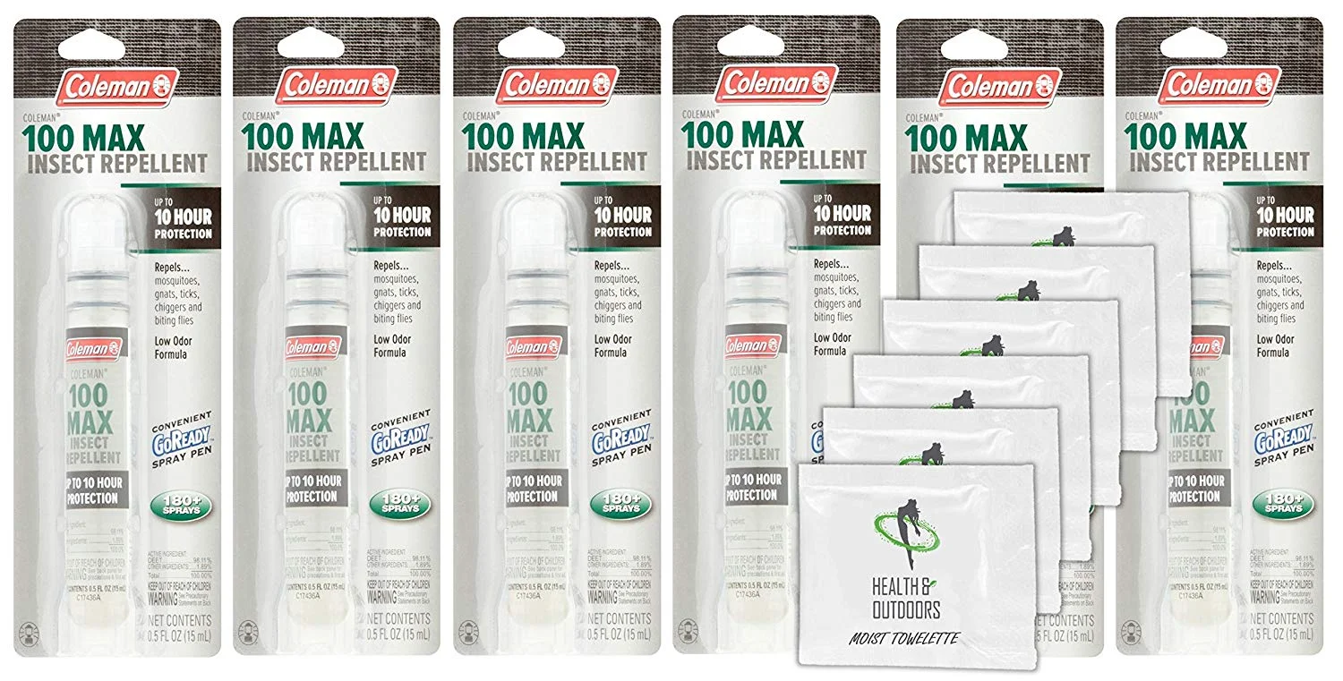 Coleman 100 Max DEET Insect Repellent, 4 oz Continuous Spray, Pack of 2 W/ HAO Bonus Moist Towelettes