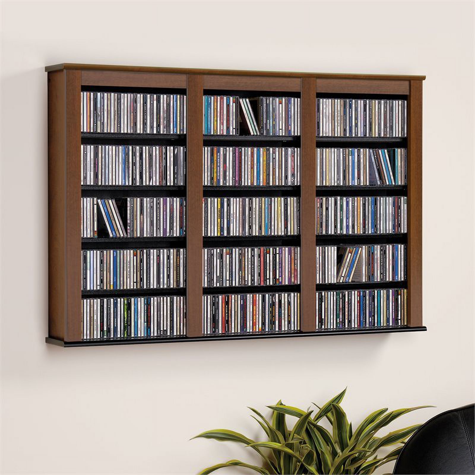 Pemberly Row Triple Floating Media Wall Storage in Cherry and Black