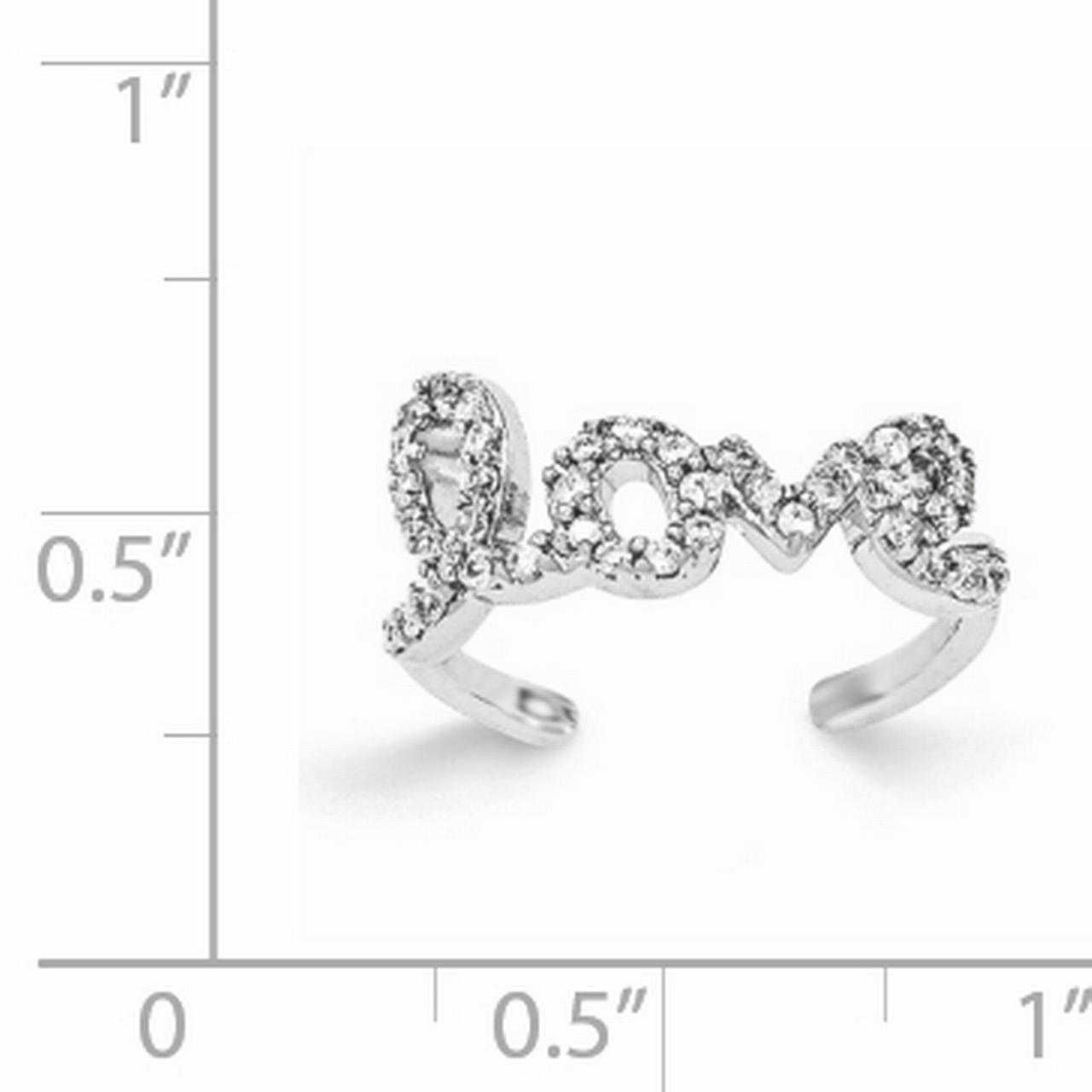 Beautiful Sterling Silver Rhodium-plated CZ Love Toe Ring
