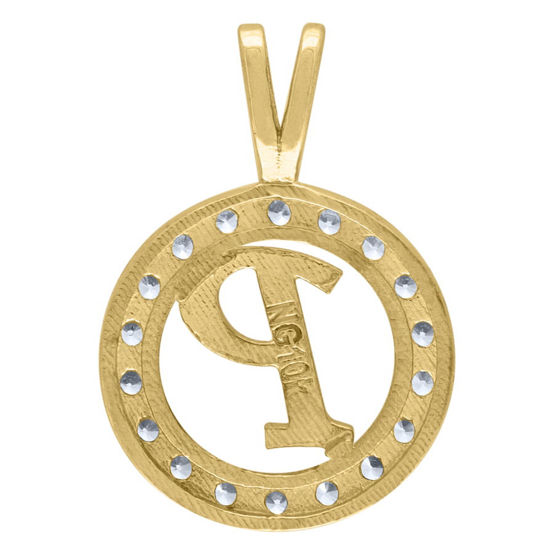 10k Two tone Gold Unisex CZ Cubic Zirconia Letter Name Personalized Monogram Initial P Round Charm Pendant Necklace Meas