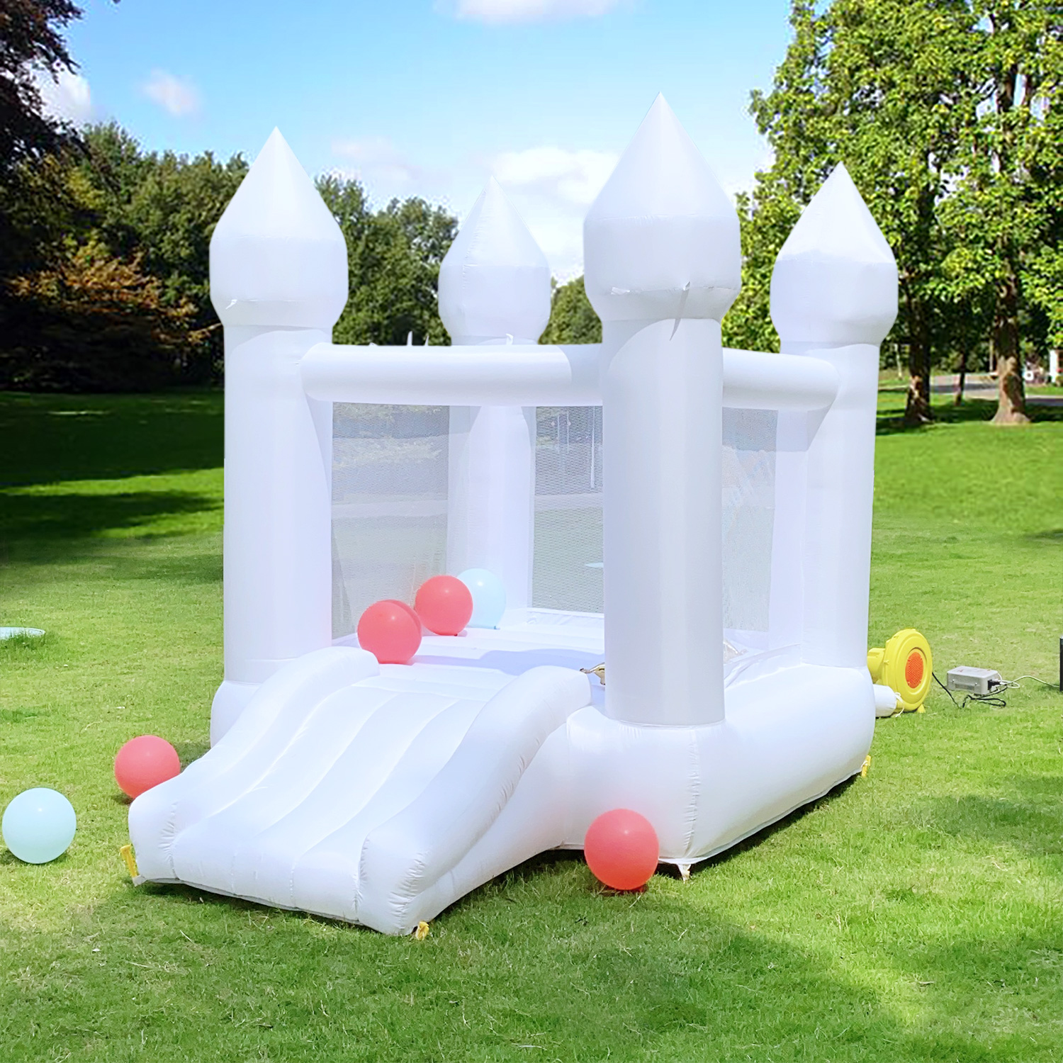 Connsann White Bounce House with Air Blower Mini Castle jumper with Slide for Kids/Toddlers Kids Birthday/Party/Events (1-5 Years）