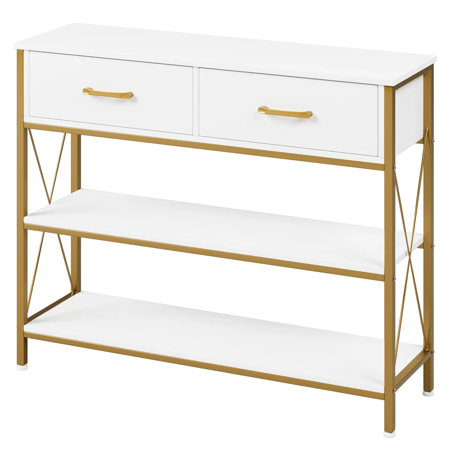 Homfa Console Table with Drawers, Entryway Table with Storage Shelves, 39.4'' Narrow Hallway Sofa Table for Living Room, White/Gold