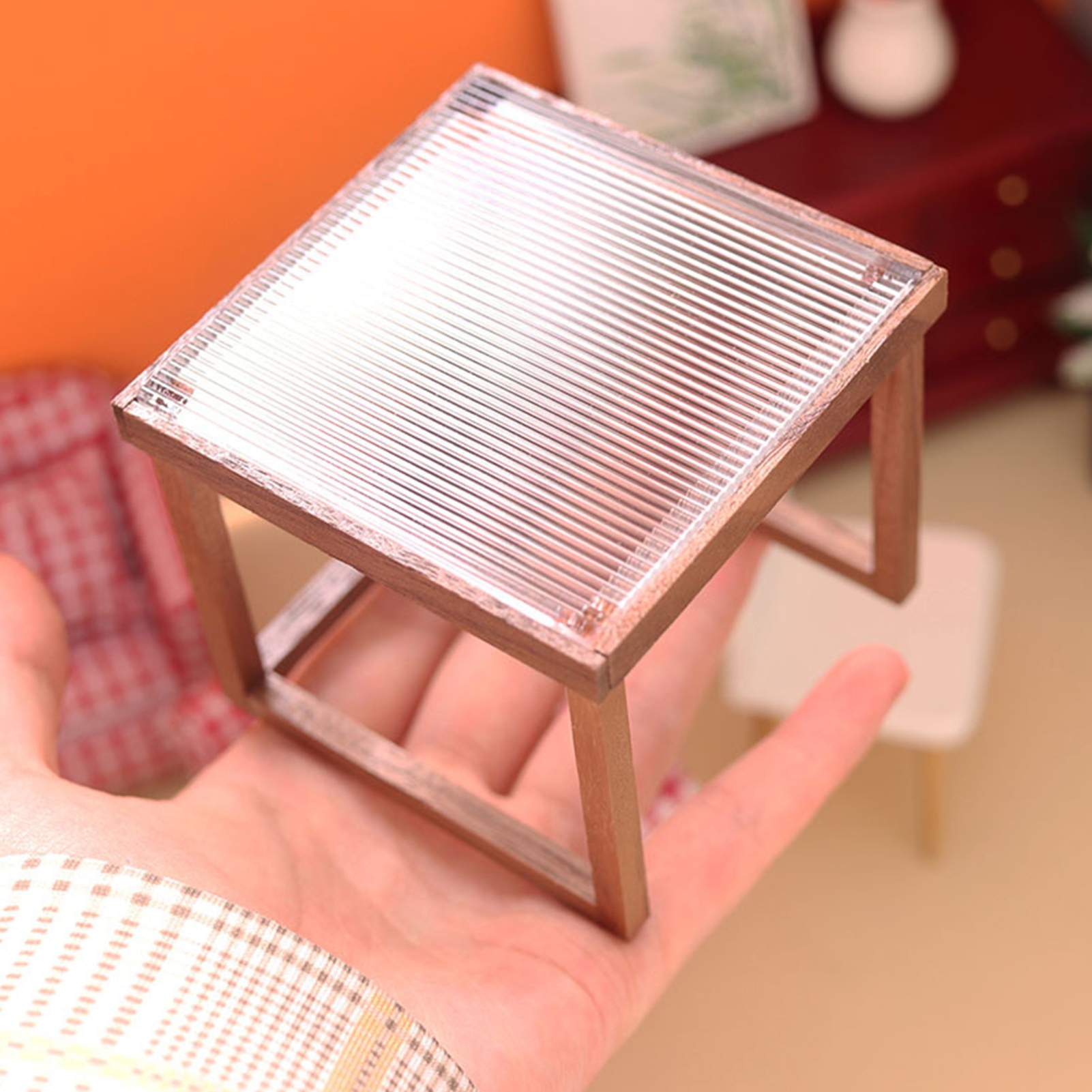 KUNyu Miniatures Table Decorate Realistic Unique Black Walnut Stripe Coffee Table Model