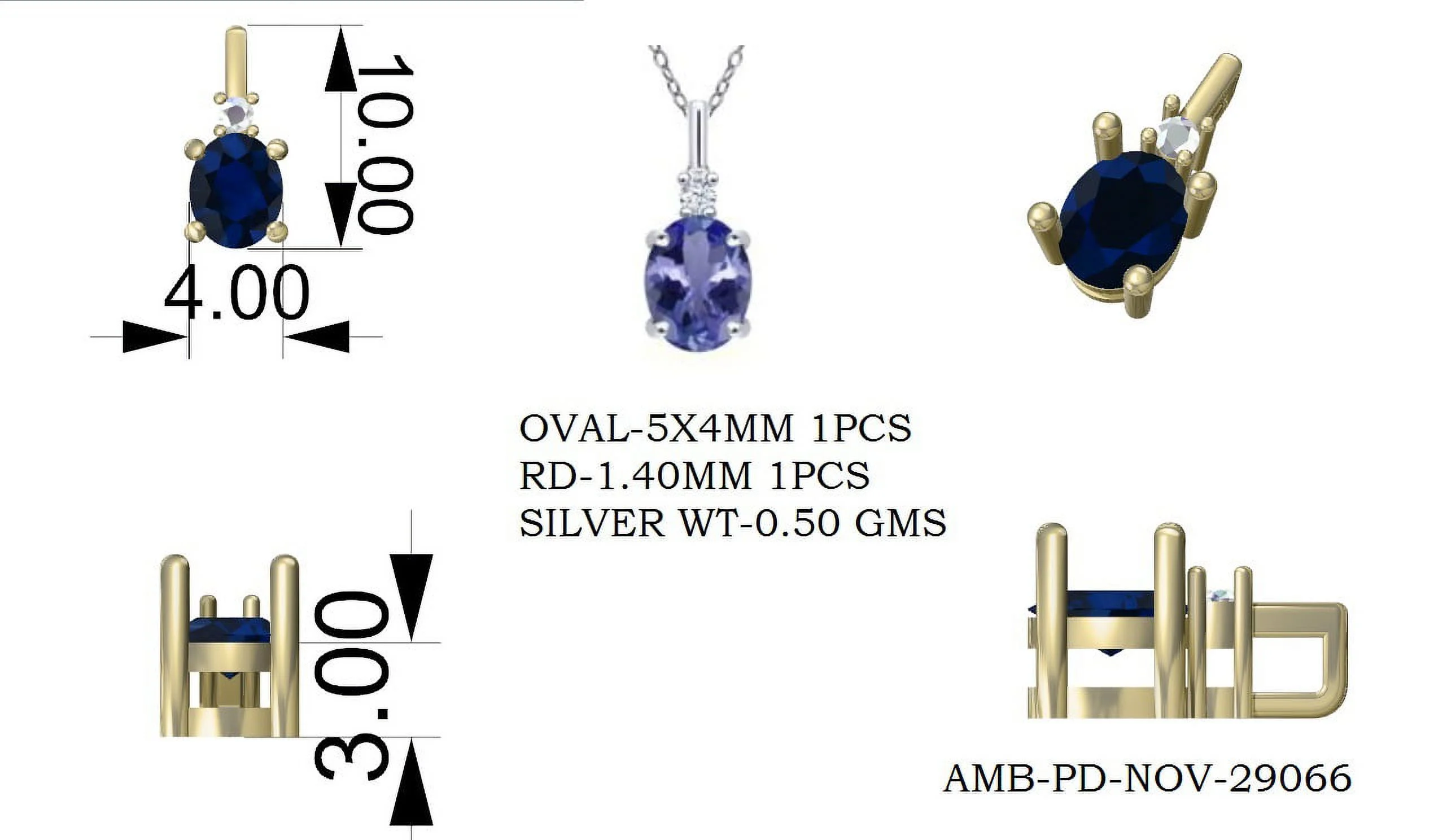 5x4mm Oval Blue Sapphire 925 Sterling Silver Gold Vermeil Solitaire Women Valentines Day Gifts Necklace