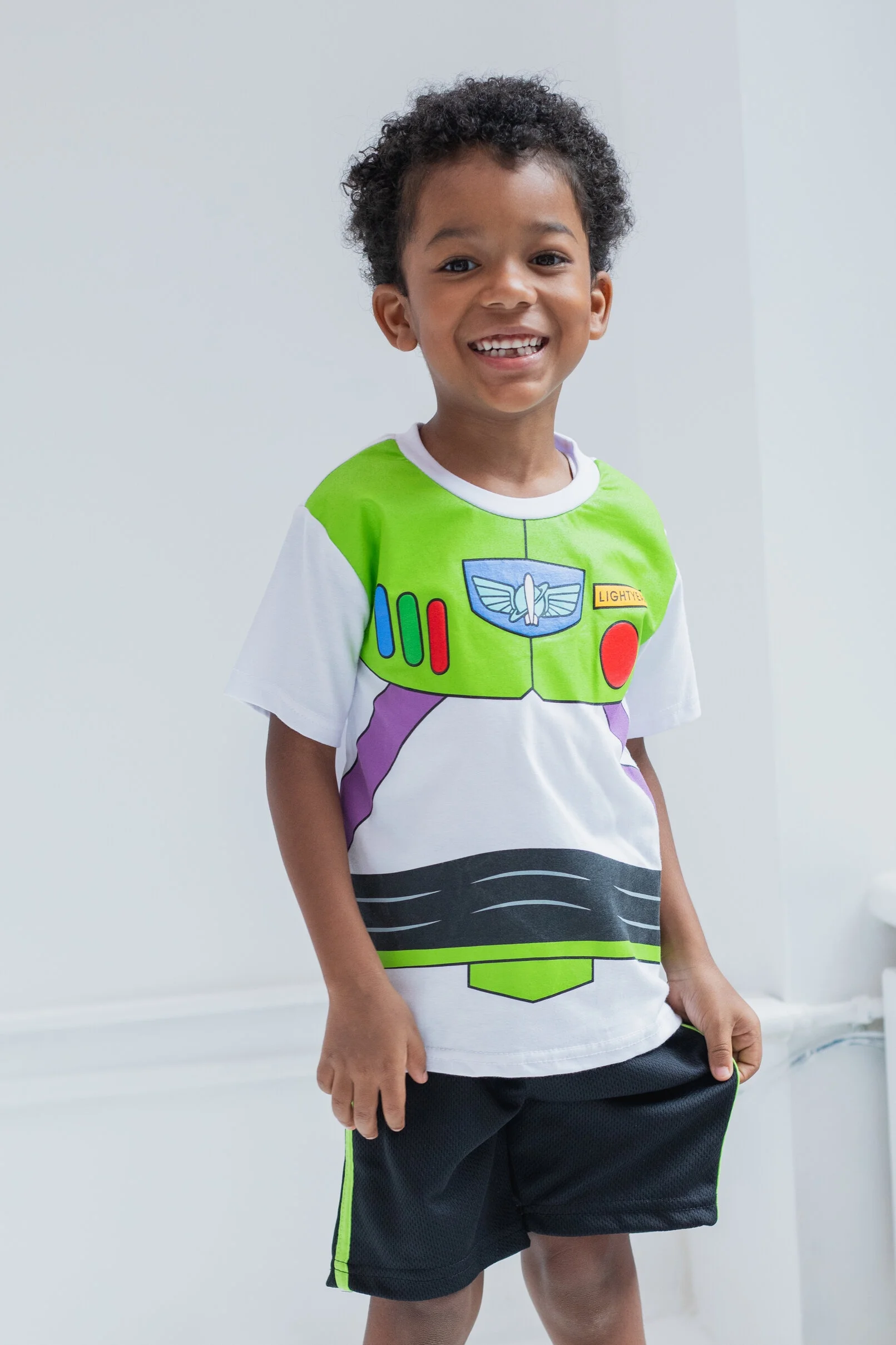 Disney Pixar Toy Story Buzz Lightyear Toddler Boys Cosplay T-Shirt and Mesh Shorts Outfit Set Toddler to Big Kid