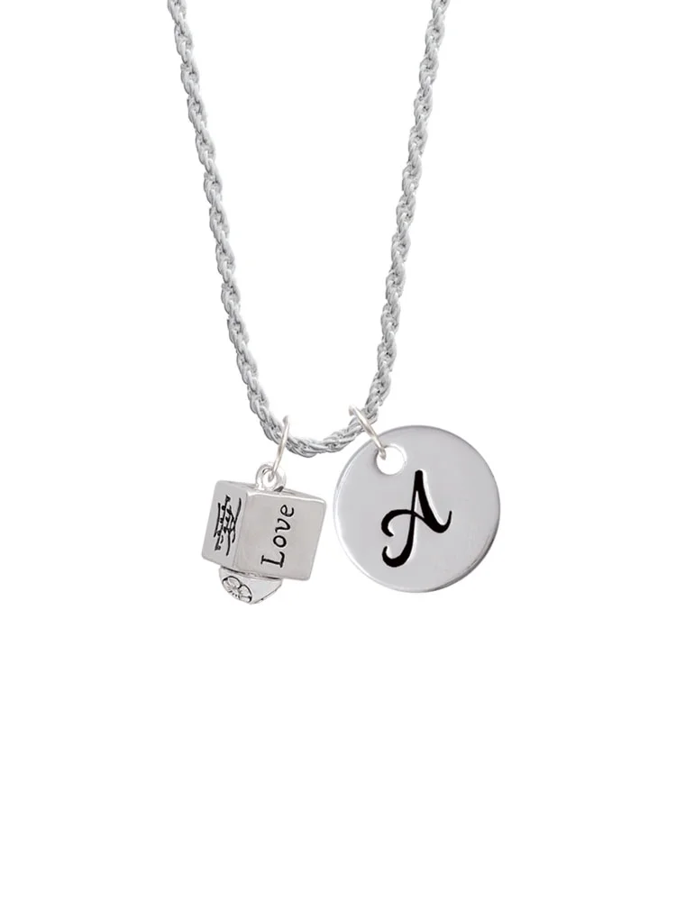Delight Jewelry Silvertone Chinese Symbol Love Square Spinner Silvertone Script Initial Disc - A - Charm Necklace, 20