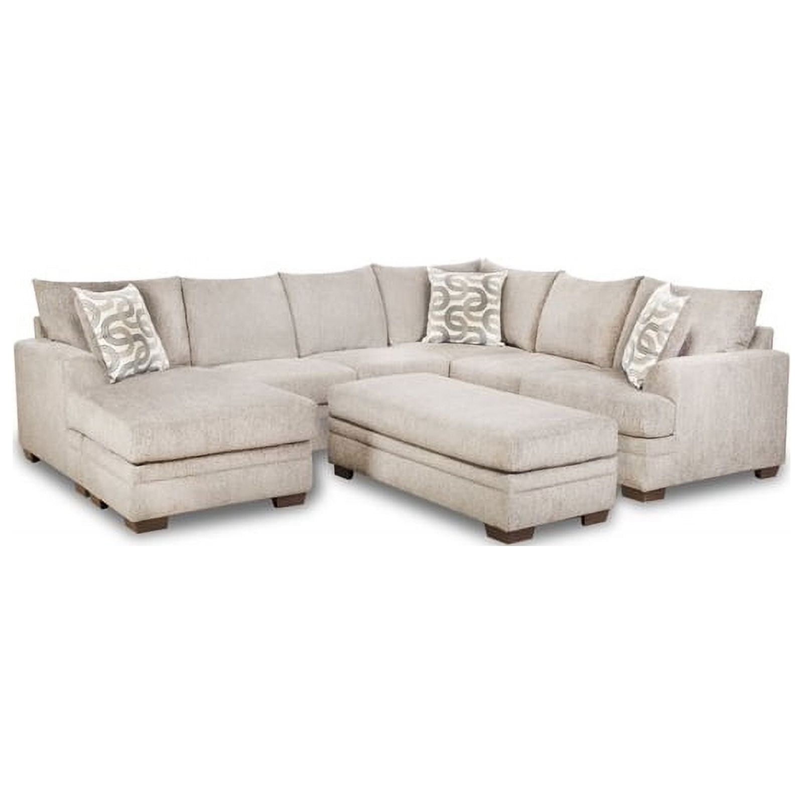 Pemberly Row Transitional 2-Piece Fabric Sectional with Accent Pillows in Cream