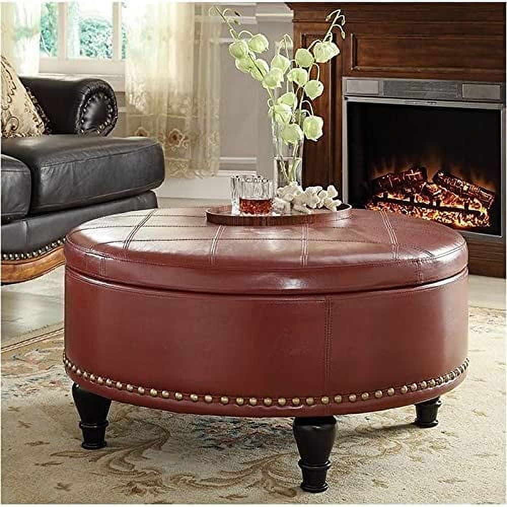 Pemberly Row Storage Leather Ottoman in Crimson Red