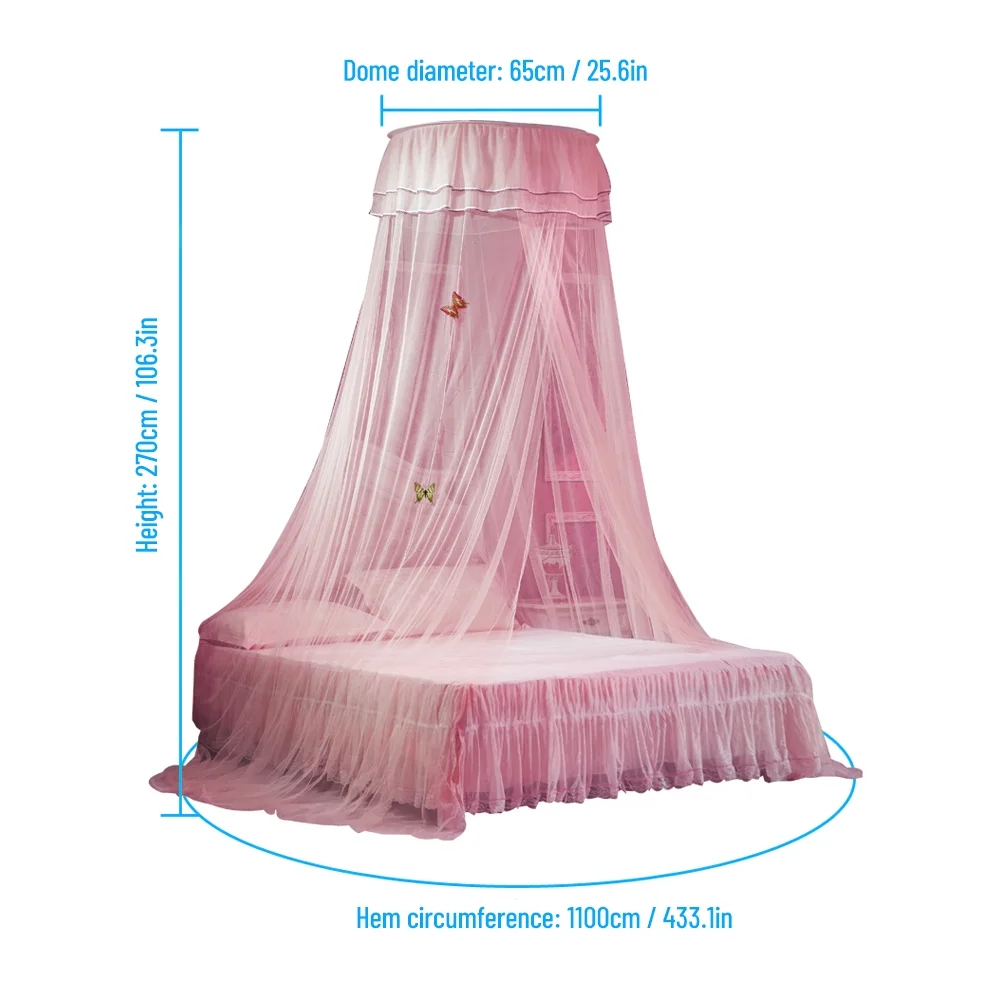 Anself Sand Account Princess Style Bed Canopy Fine Mesh Net Lace Curtain for Easy Installation in Bedroom Decoration