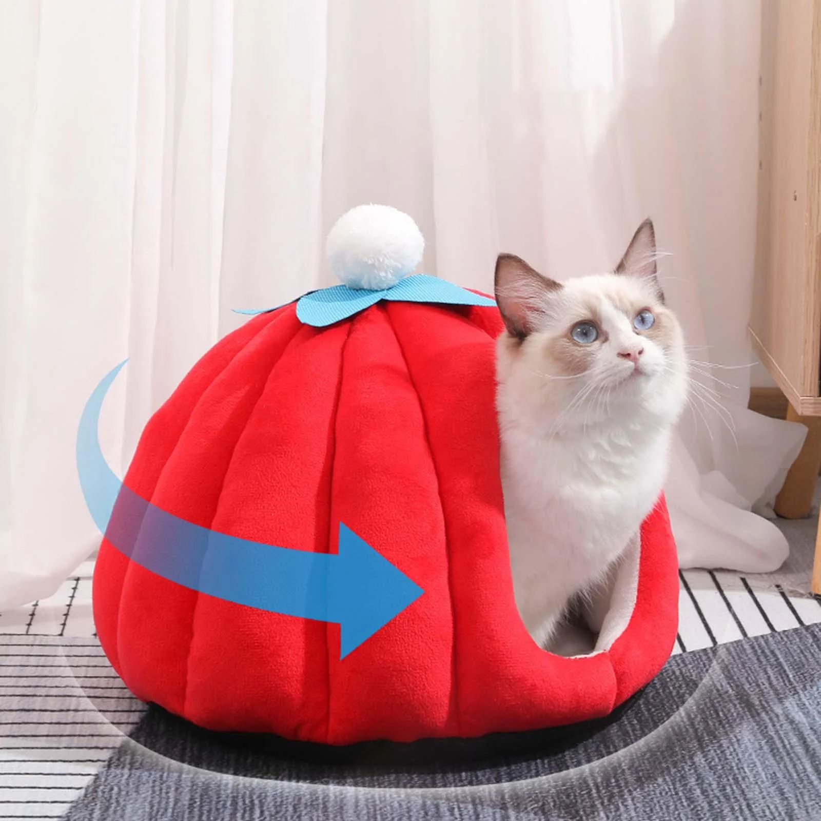 Cat Bed Slip Bottom Fully Enclosed Warming Cat Igloo Pet Bed Cat House Hut Kitten Bed Small Pet Bed Hideaway Small Dog Tent Bed L