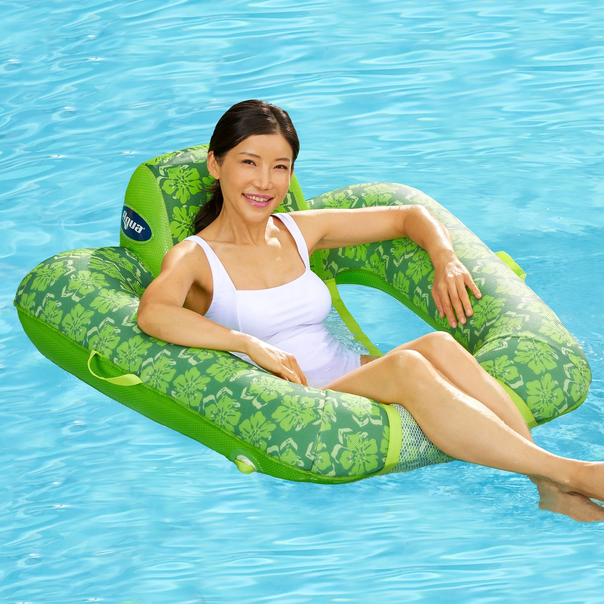 Aqua Leisure 0 Gravity Swimming Pool Lounge Chair Pool Float, Green + Teal Fern, Adult