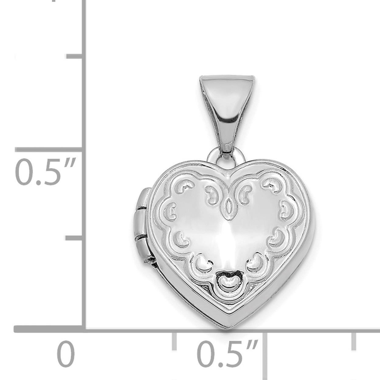 Carat in Karats 14K White Gold Rhodium Plated Textured 13mm Heart Locket Pendant Charm (17.8mm x 12.6mm)