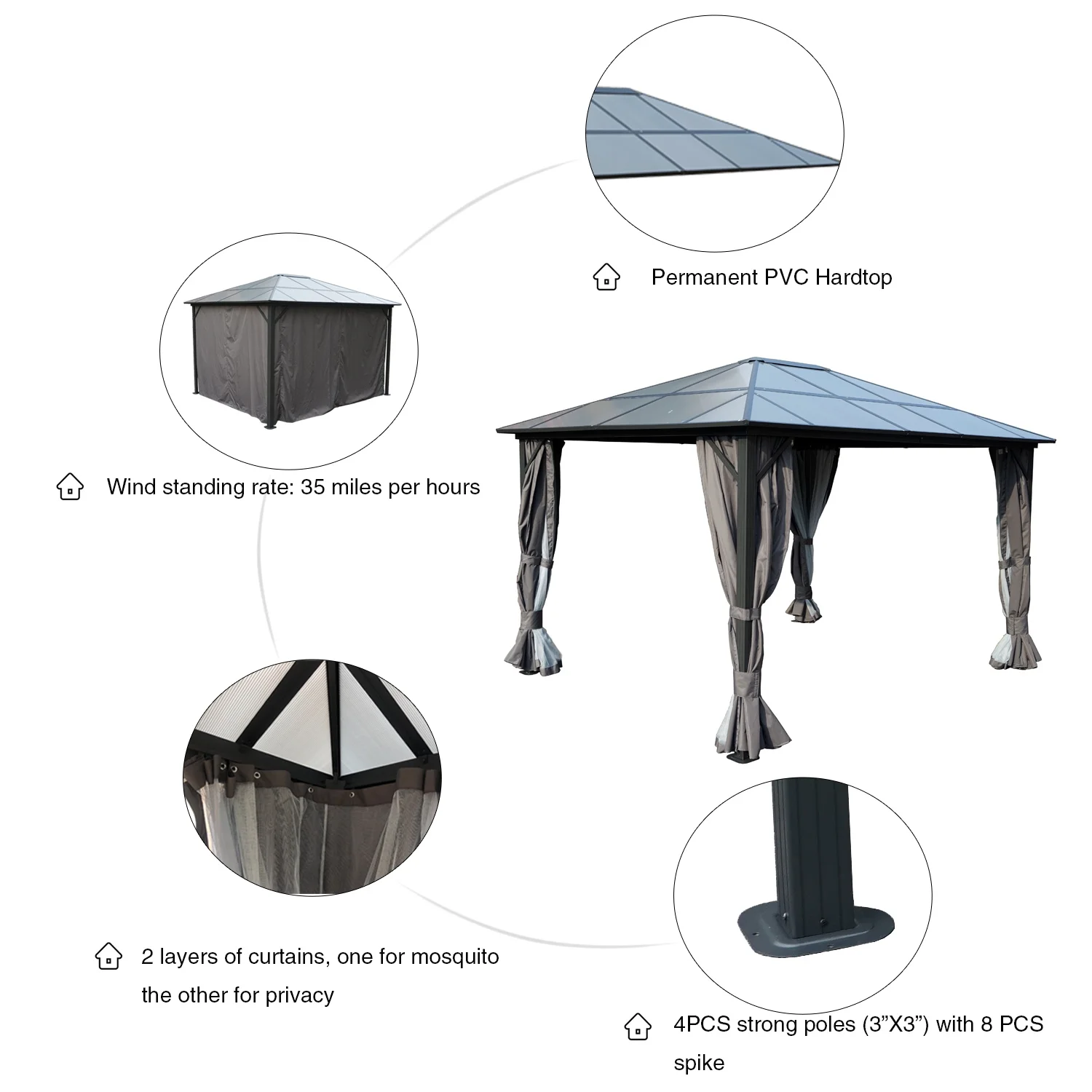 Kozyard Polycarbonate  12 ft. W x 10 ft. D Top Aluminum Permanent Edward Gazebo (Gray)