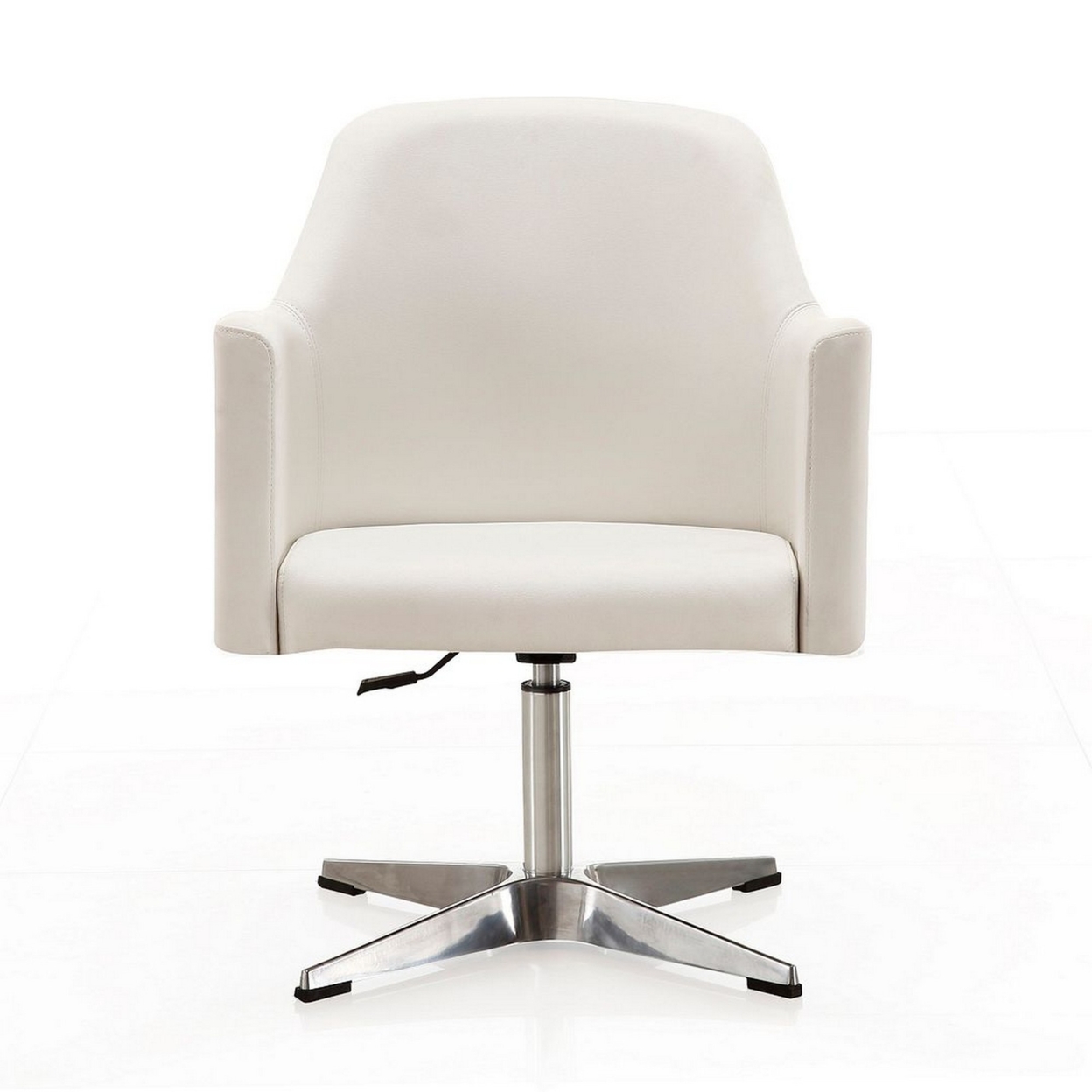 Pelo White and Polished Chrome Faux Leather Adjustable Height Swivel Accent Chair