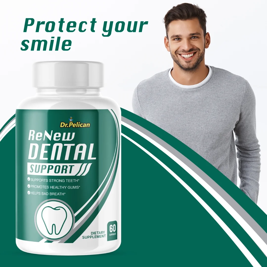 ReNew Dental Support- Gum & Tooth Health/ Fresh Breath- 2 Bottles- 120 Capsules- Dr. Pelican