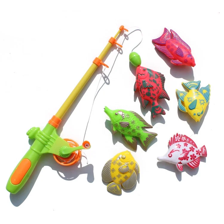 OUTOP Magnetic Fishing Toy Set Fun Time Fishing Game With 1 Fishing Rod and 6 Cute Fishes for Children Random Color