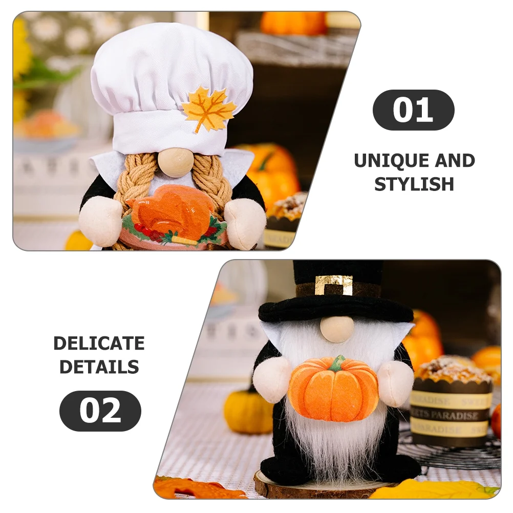 4 Pcs Plush Doll Tabletop Decor Decorative Gnome Festival Coworker Gift Home Ornament Maple Leaf Thanksgiving