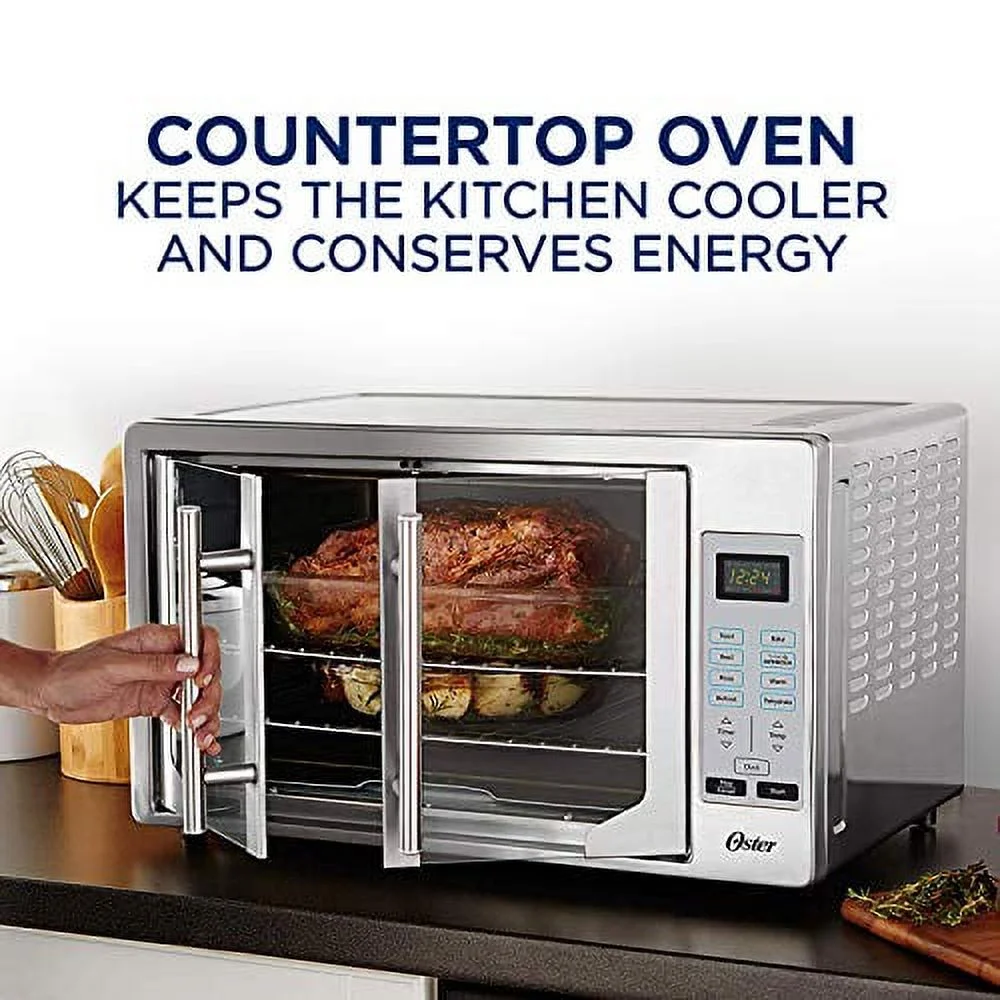 Oster French Convection Countertop and Toaster Oven | Single Door Pull and Digital Controls | Stainless Steel, Extra Large