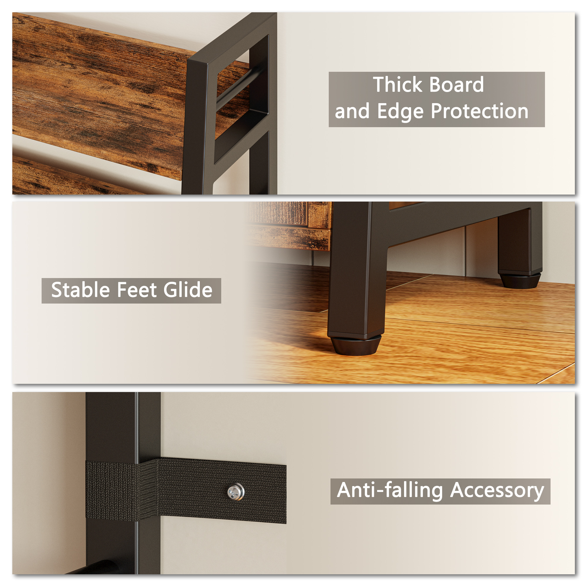 IRONCK Bookshelf, 3-Tier Ladder Shelf with Louvered Doors, for Living Room Home Office