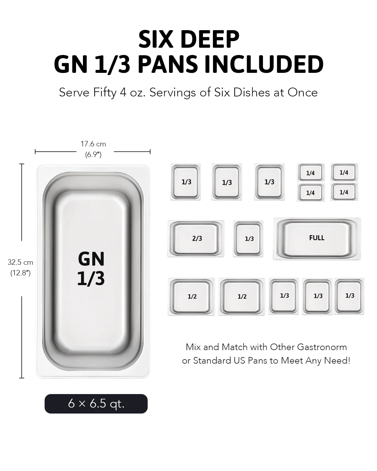 Wilprep Commercial Food Warmer 1200W Bain Marie Food Warmer with 6 Stainless Steel Pans