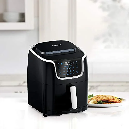 PowerXL Air Fryer Steamer Combo 7 QT 10-in-1 XL For Vegetable Toast, Bake, Roast, Broil, Dough Proofing, Warm, Defrost, ST006, Black (7 QT)