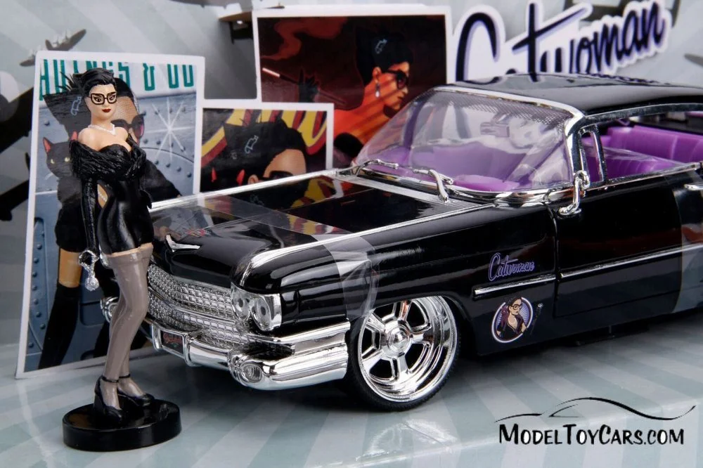 Diecast Car w/Display Case - 1959 Cadillac Coupe Deville with Catwoman Figurine, Catwoman - Jada 30458 - 1/24 scale Diecast Model Toy Car