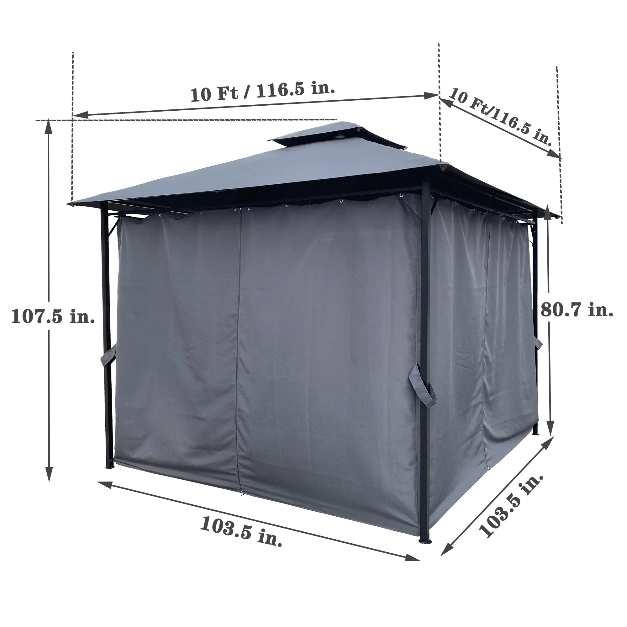 Unique Choice 10 x 10 ft Steel Outdoor Patio Gazebo with Curtain, Gray