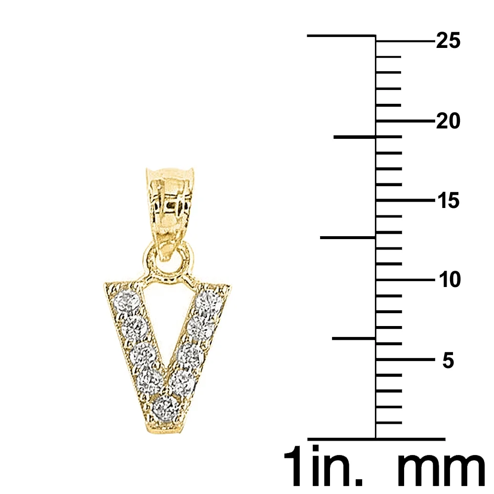 Precious Stars 14K Yellow Gold Cubic Zirconia Initial Letter 'V' Pendant with 16