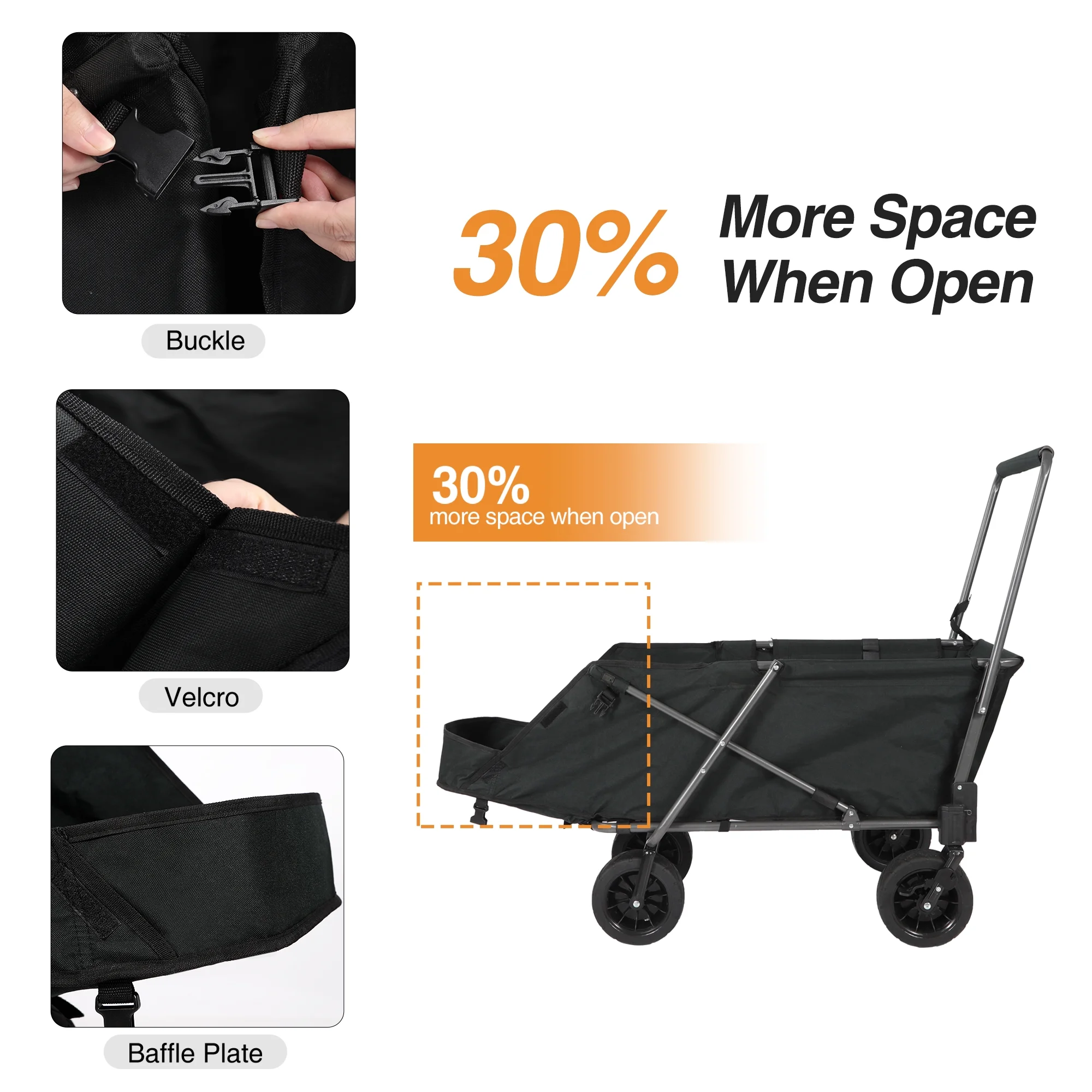 REDCAMP Folding Dog Wagon Cart with Extendable End Heavy Duty Large Collapsible Utility Pet Wagon Garden Cart w/ Wheels for Camping Beach Picnic Shopping, Black