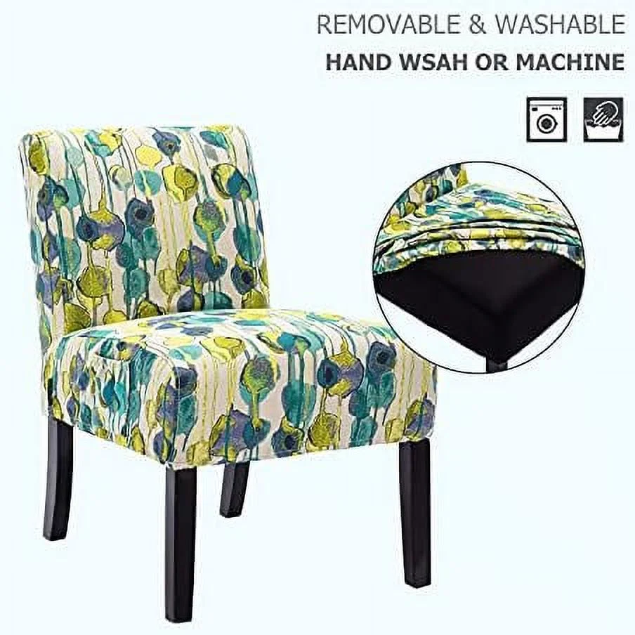 YZboomLife Modern Accent Chair Set of 2  Fabric Armless Slipper Chairs  Upholstered Leisure Side Chair for Living Room/Bedroom  Washable  Yellow/Green/Floral