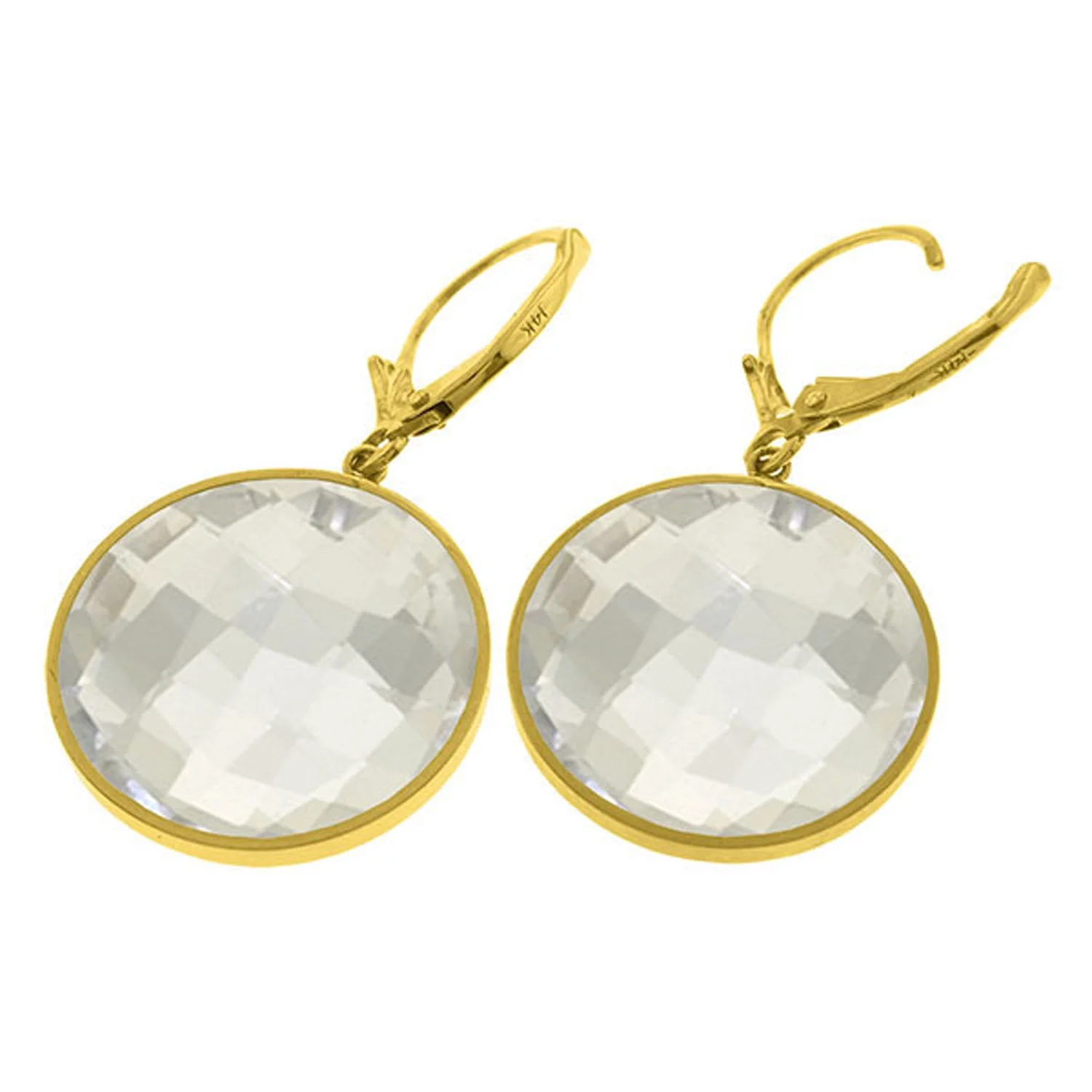Galaxy Gold 14K Yellow Gold Leverback Earrings with Checkerboard Cut Round White Topaz