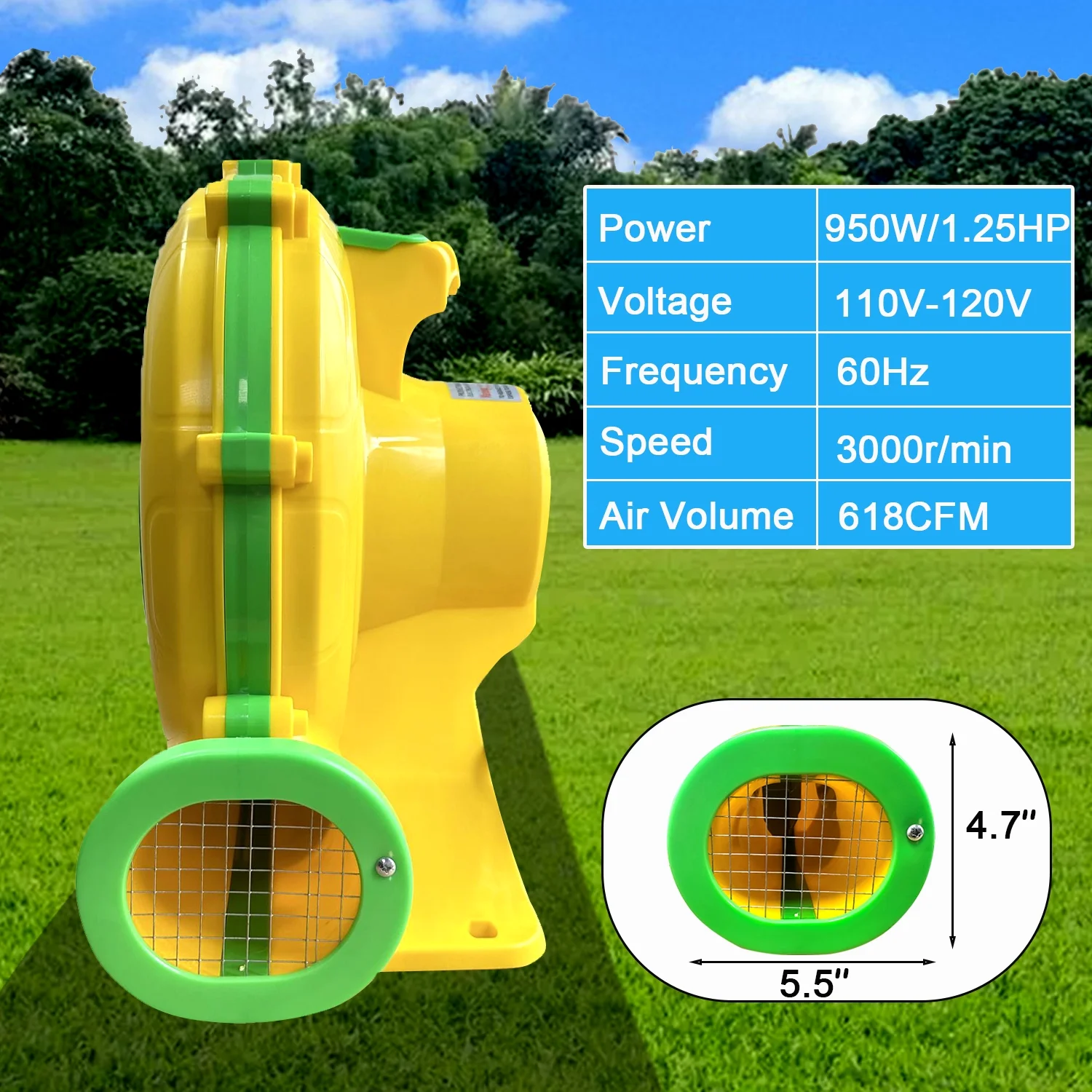FLAPKWAN 950W 1.25HP Inflatable Bounce House Blower Air Blower for Outdoor Bounce Houses, Water Slides Air Sofas, Jumpers, Paint Booth and Other Suitable Outdoor inflatables Air Pump Fan