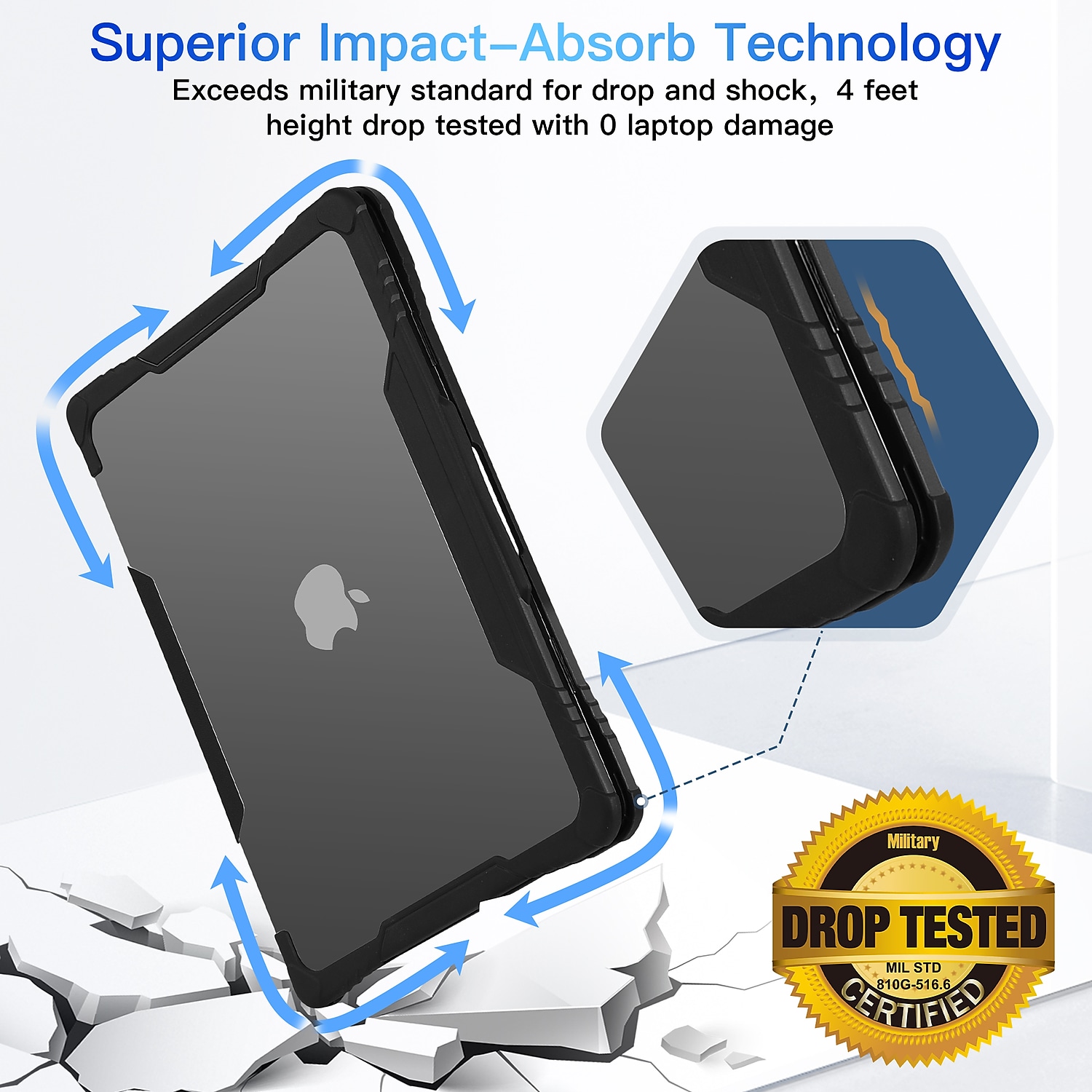 Techprotectus Rugged Laptop Sleeve with Keyboard Cover for Apple 13.6 Macbook Air 2022 M2 Black