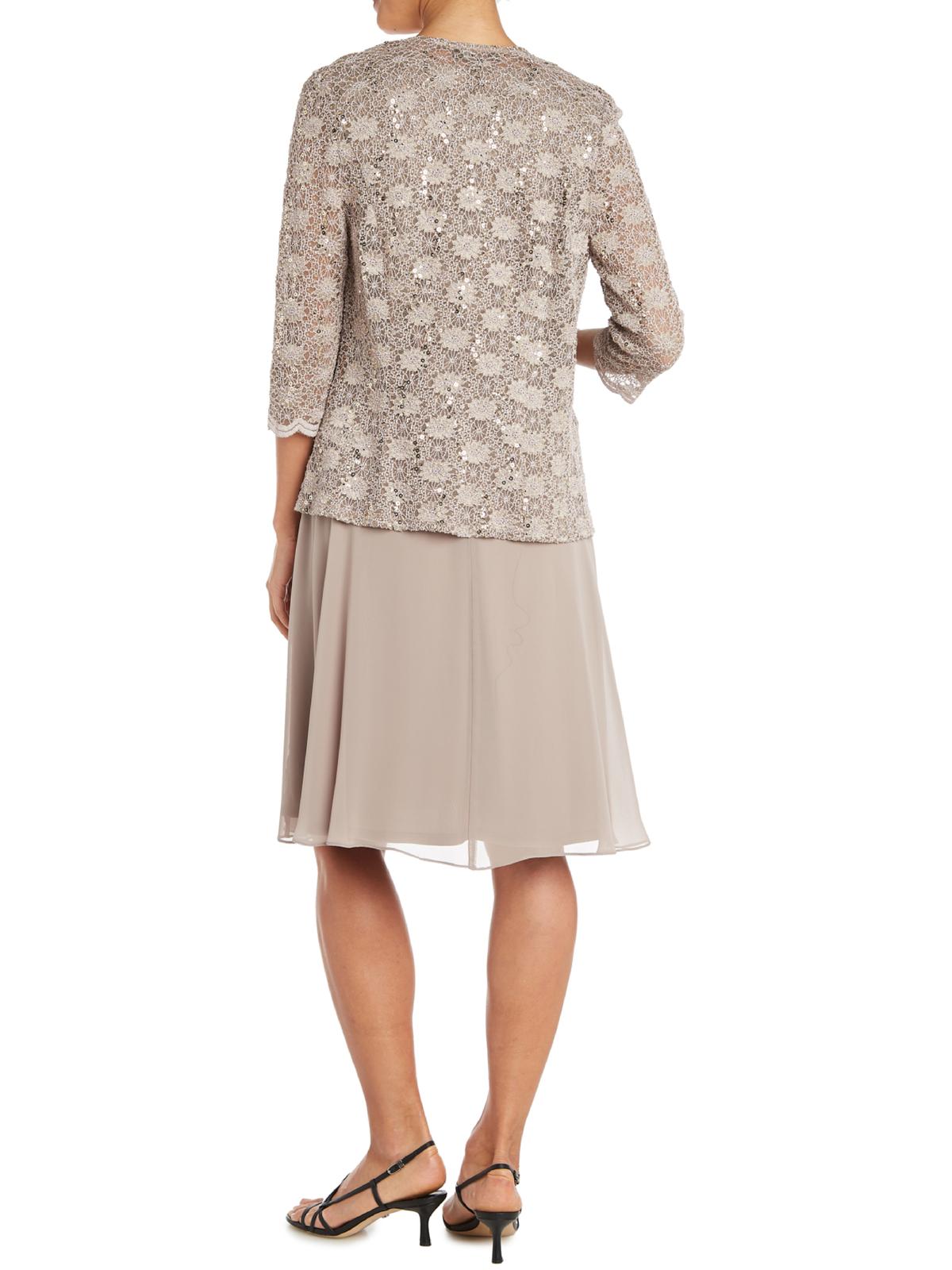 R&M Richards Women's 2 Piece Lace Scalloped Dress and Jacket Set