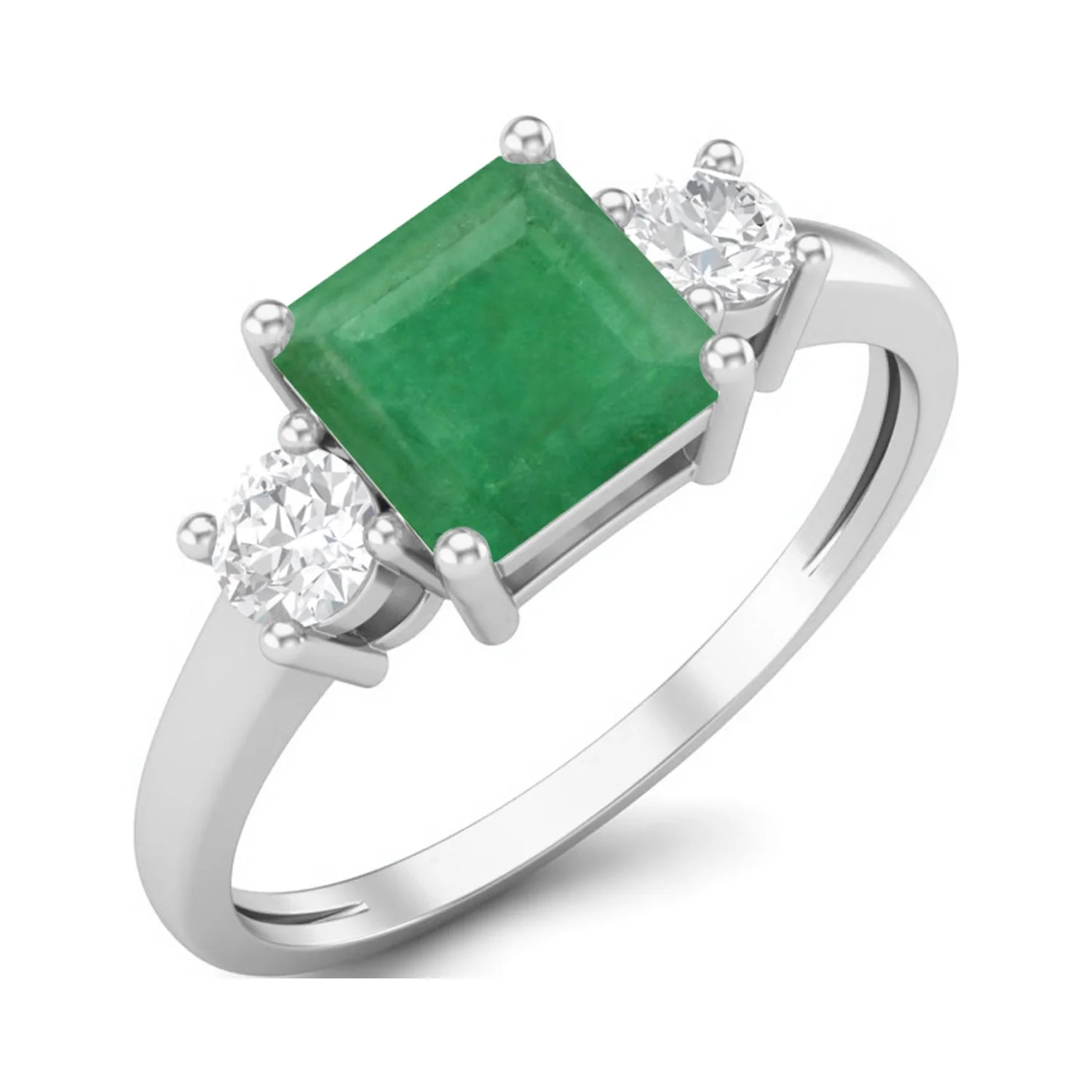 0.95 Ctw Princess cut Square Emerald 925 Sterling Silver Trio Stone Dainty Women Valentines Day Gifts Ring