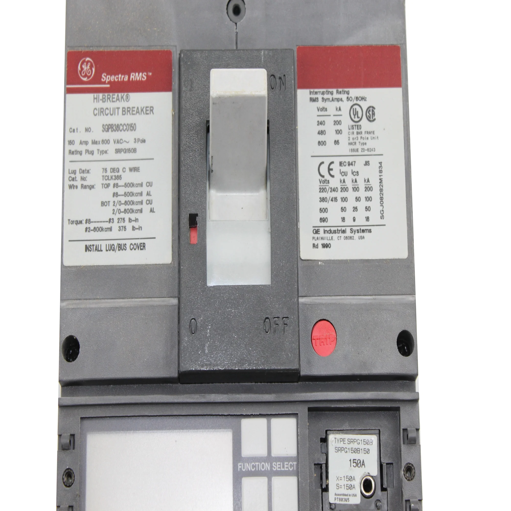 Ge Electric Sgpb36Cc0150 Molded Case Circuit Breaker 3 Poles 150A 600 V