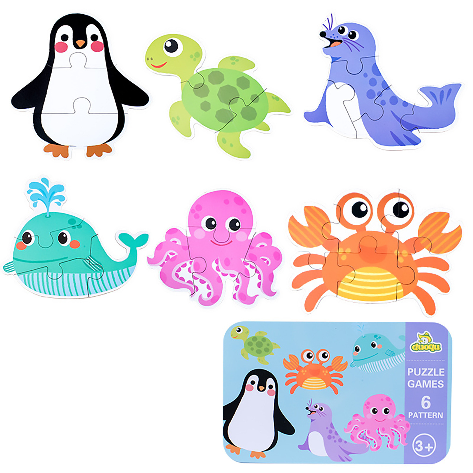 6in1 Puzzles For Kids Dinosaurs Penguin Elephants Wooden Jigsaws Puzzles Book For Toddlers Travel Games And Travel Toys For Boys And Girls