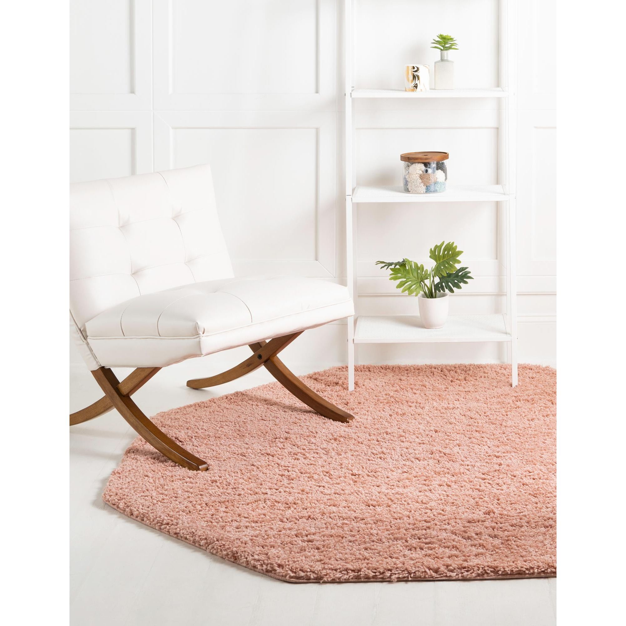 8' x 8' Rose Pink Solid Octagon Shag Area Throw Rug