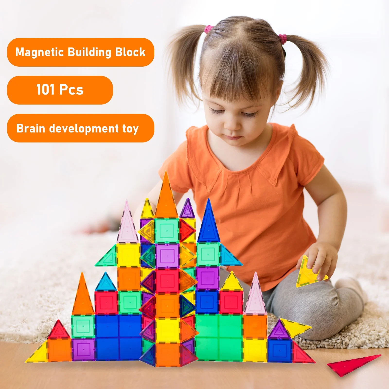 Bruce&Shark Magnet Toys Magnetic Tiles, 101 PCS Magnetic Building Blocks Set for Boys Girls Preschool Educational Construction Kit Magnet Stacking Toys for Kids Toddlers Children