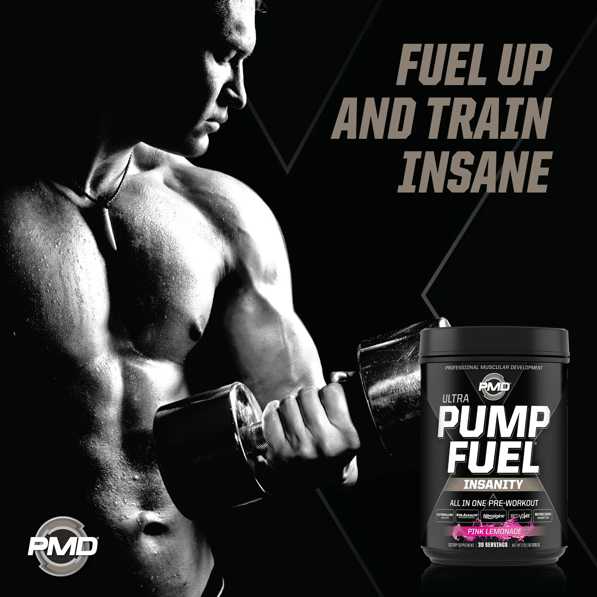 PMD Sports Ultra Pump Fuel Insanity - Pre Workout Drink for Energy, Strength, Endurance, Muscle Pumps and Recovery - Complex Carbohydrates and Amino Energy - Electric Pink Lemonade - 30 Servings