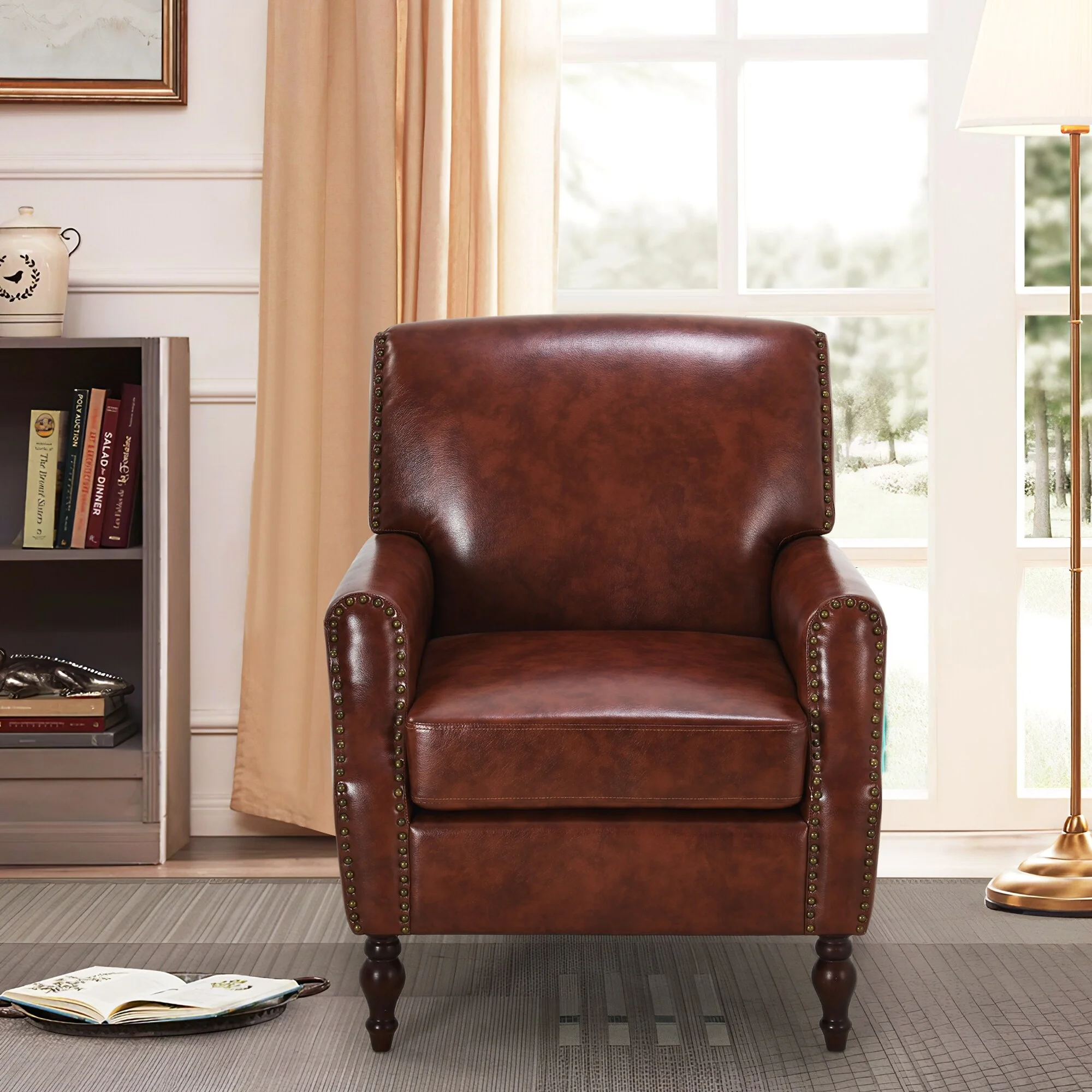 WedealFu Inc Moasis PU Leather Upholstered Sofa Accent Chair with Nailheads