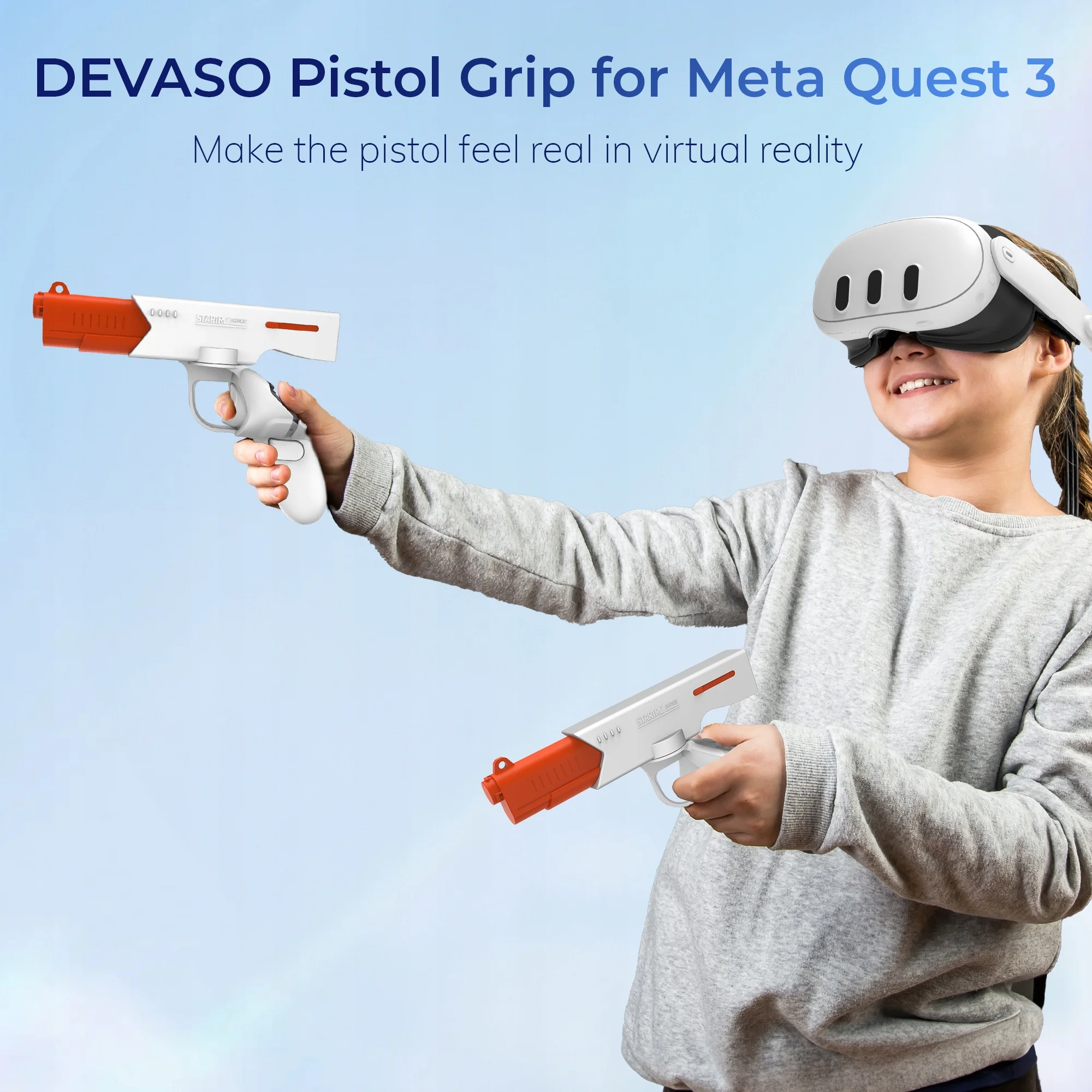 GAEKOL Handle VR Accessories for Meta Quest 3, Humanized Gun Stock for Oculus Quest 3, Weighted Controller Grips, Better FPS Vivid FPS Gmaing Experience, Gift for VR Player (Orange & White)