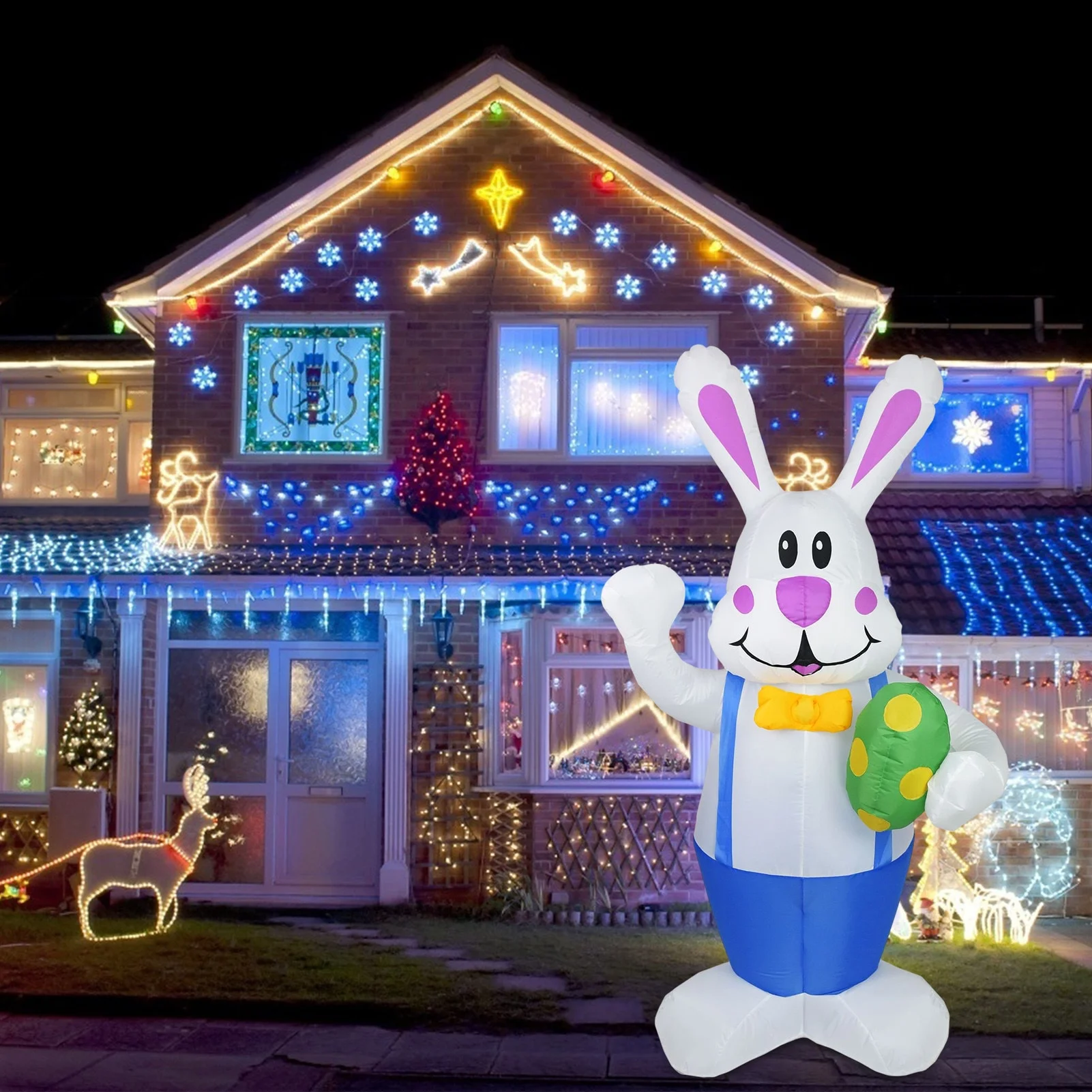 6FT Inflatable Easter Bunny Outdoor Decoration With LED Light Happy Easter Giant Inflatable Rabbit Toy Decor For Home Garden