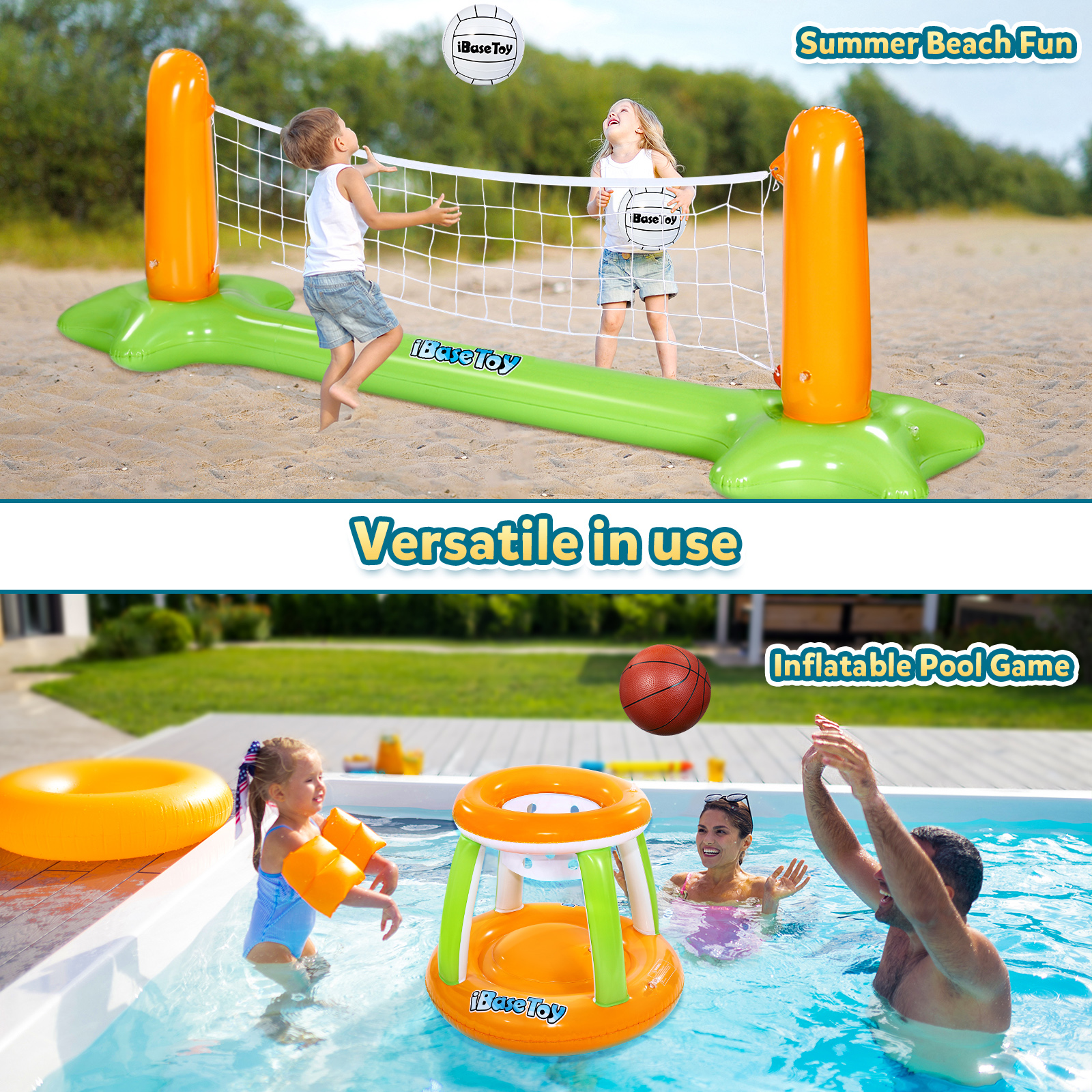 Floating Swimming Pool Toy for Family Rechargeable Pump Inflatables Volleyball Net