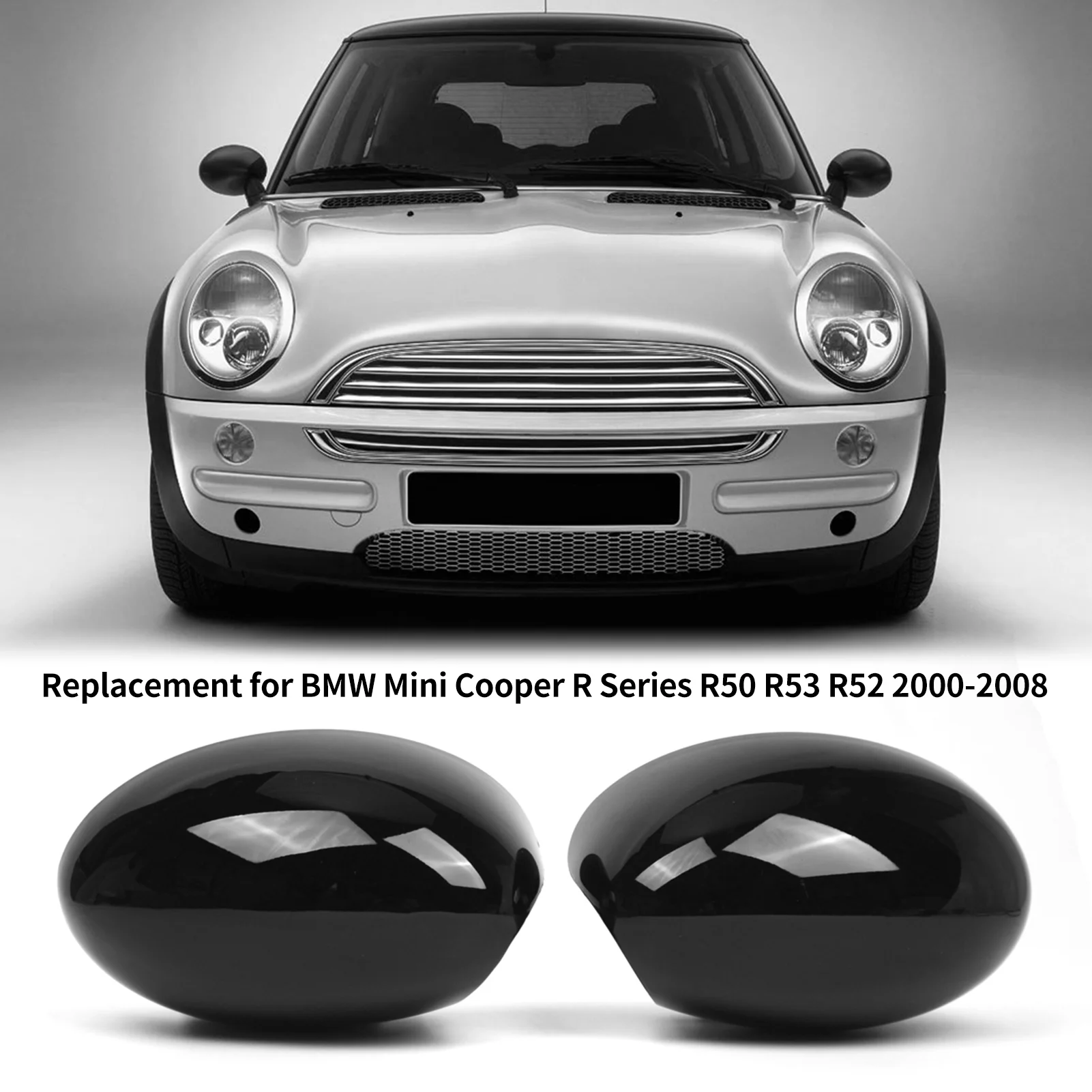 Pinnaco Mirror Cover Cap Housing for Mini Cooper R50 R53 R52 Rearview Mirror Replacement, Black (1 Pair)
